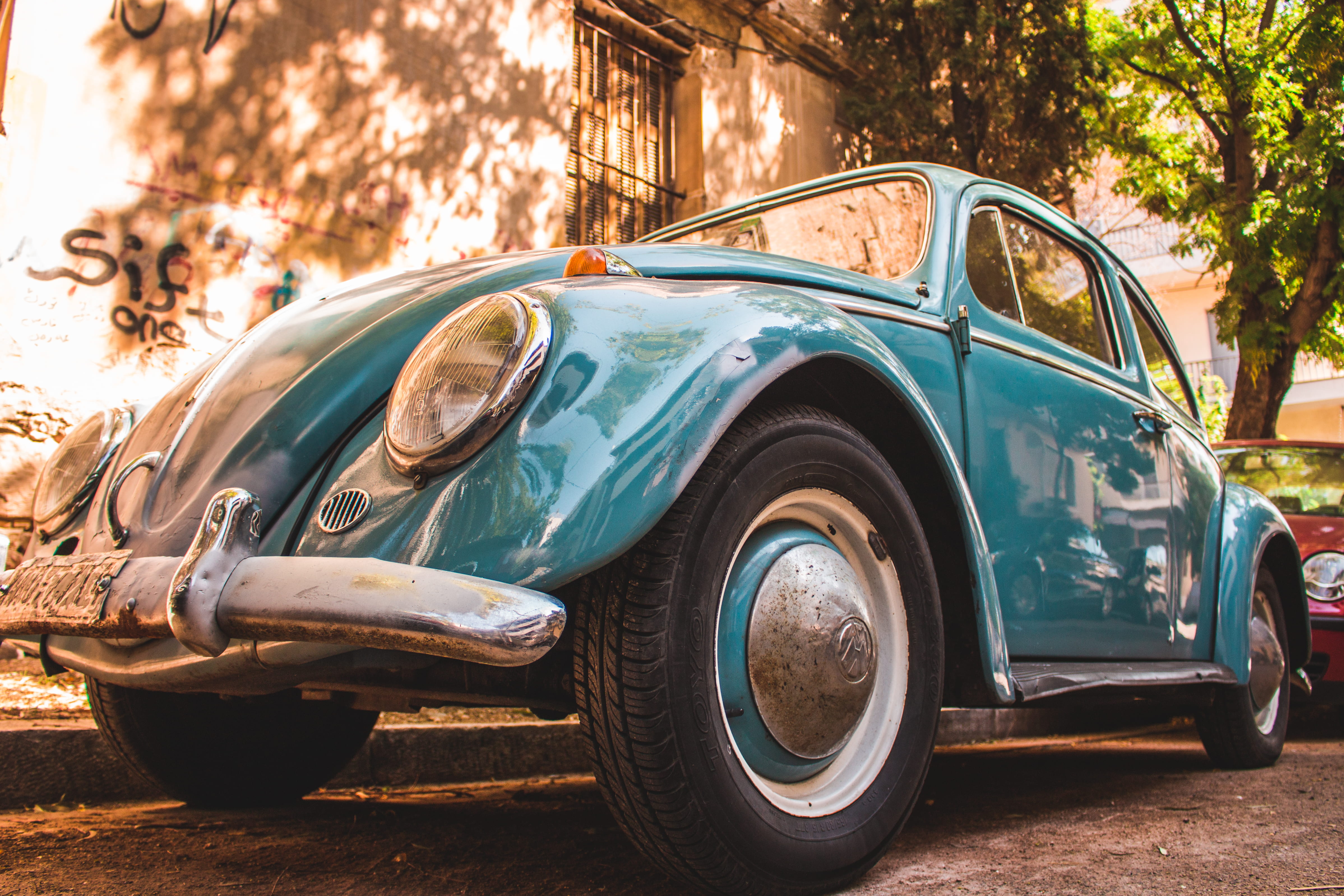 no people, tire, shadow, vintage car, antique, nature, volkswagen, tree, vehicle, motor vehicle, mode of transportation, land vehicle, collectors car, car, HD Wallpaper