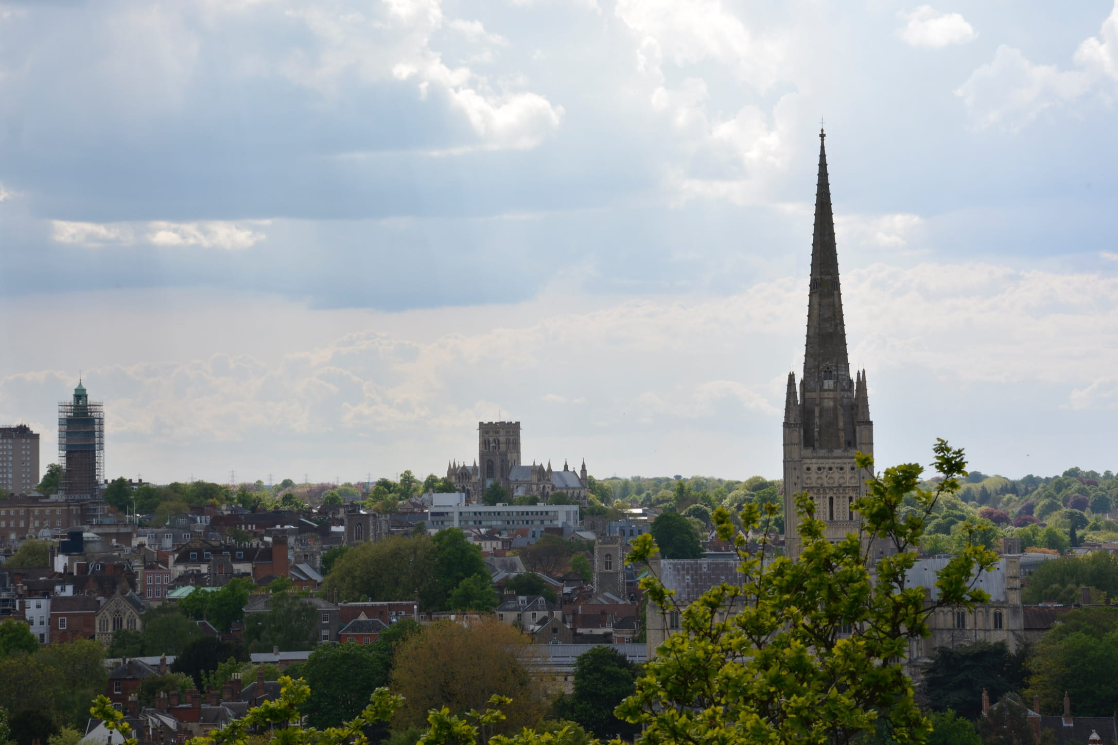 norwich, architecture, built structure, day, city, cityscape, plant, office building exterior, building, travel destinations, spire, tower, nature, sky, HD Wallpaper