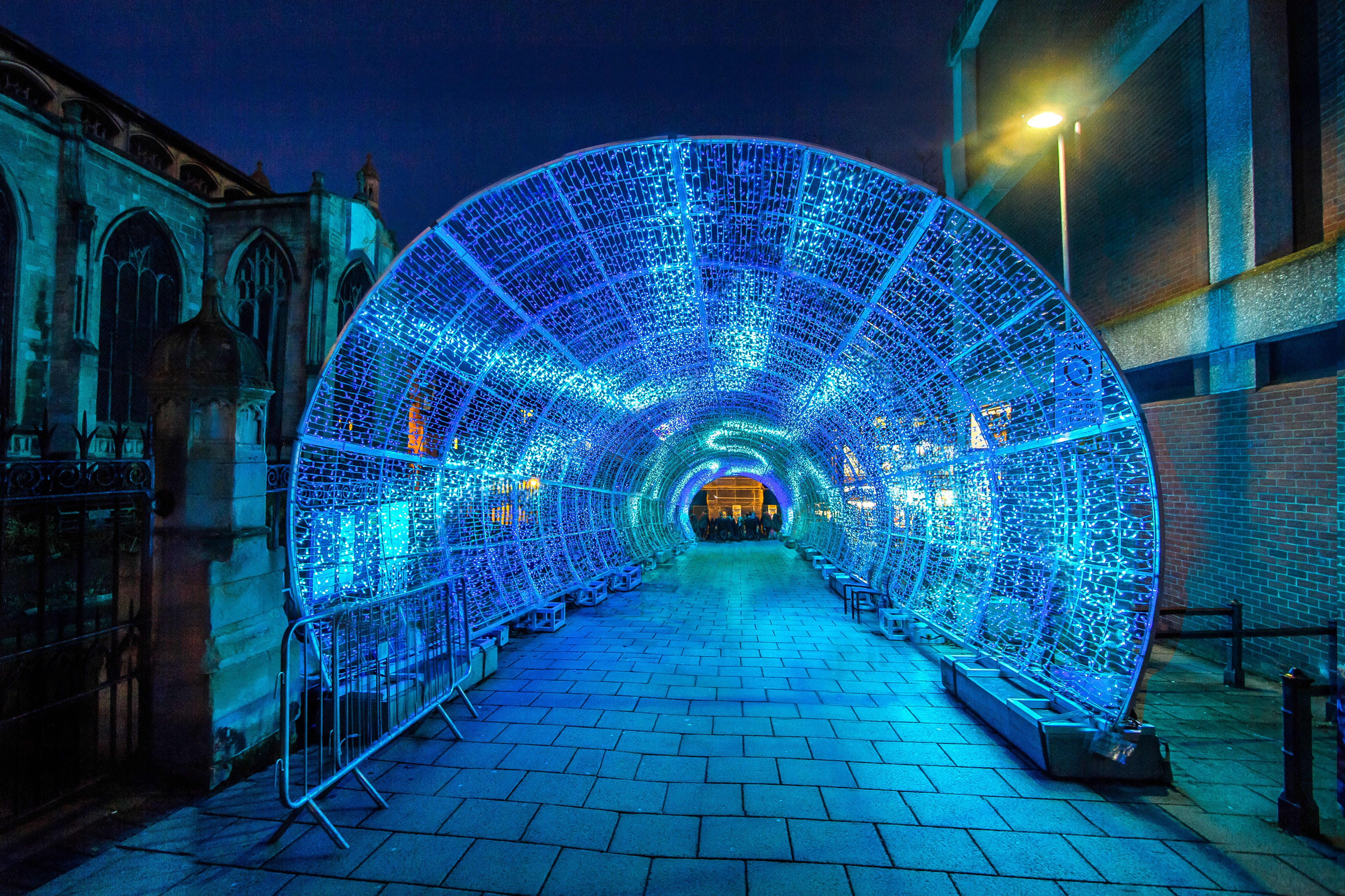 City, subway station, Led Lights, norwich, street, steel, Tunnel, electric lamp, direction, lights, glowing, no people, illuminated, In The Evening, gray, HD Wallpaper