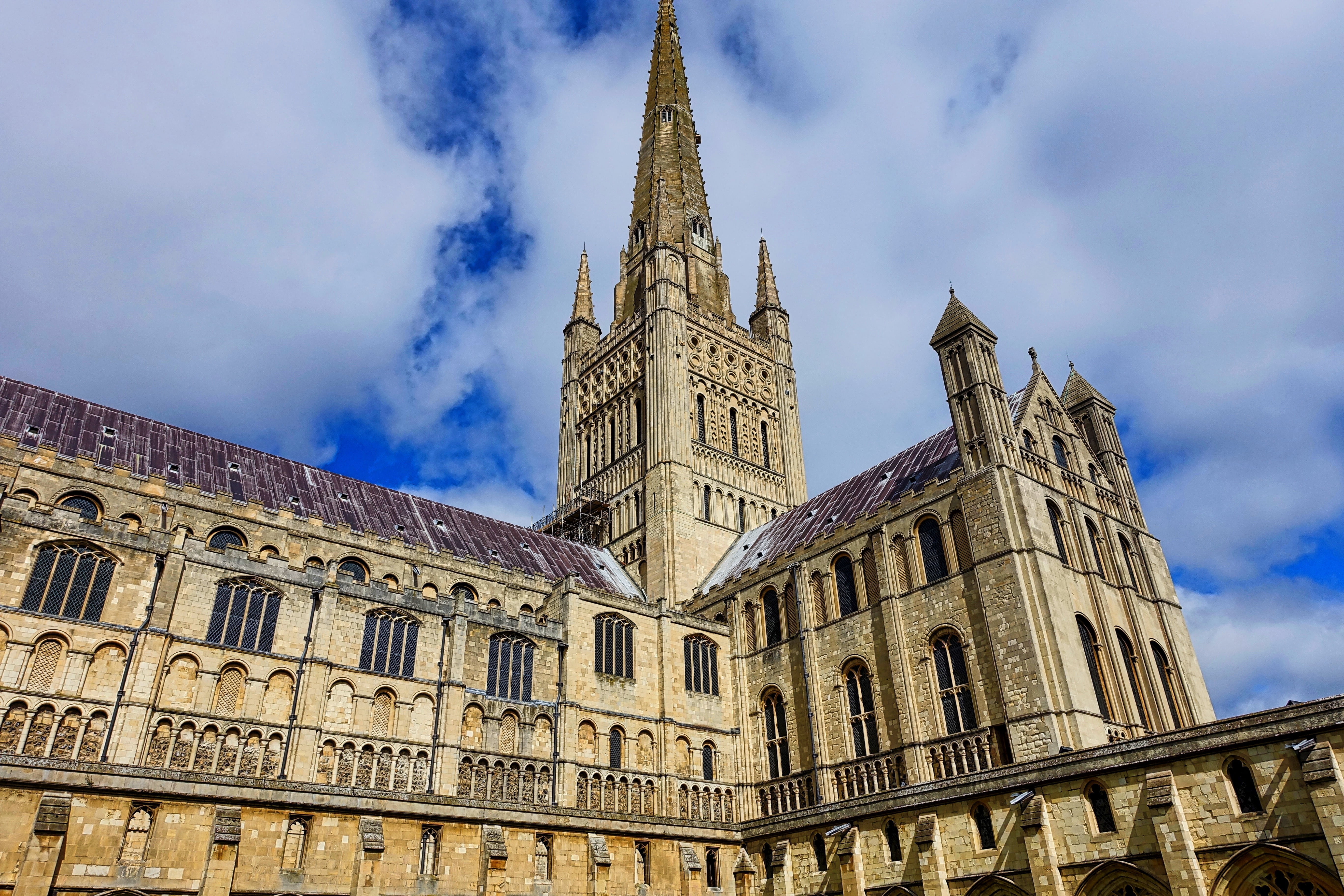 famous Place, history, tower, the past, building exterior, norwich cathedral, tourism, medieval, gothic Style, travel, city, christian, uK, sky, 5K, travel destinations, HD Wallpaper
