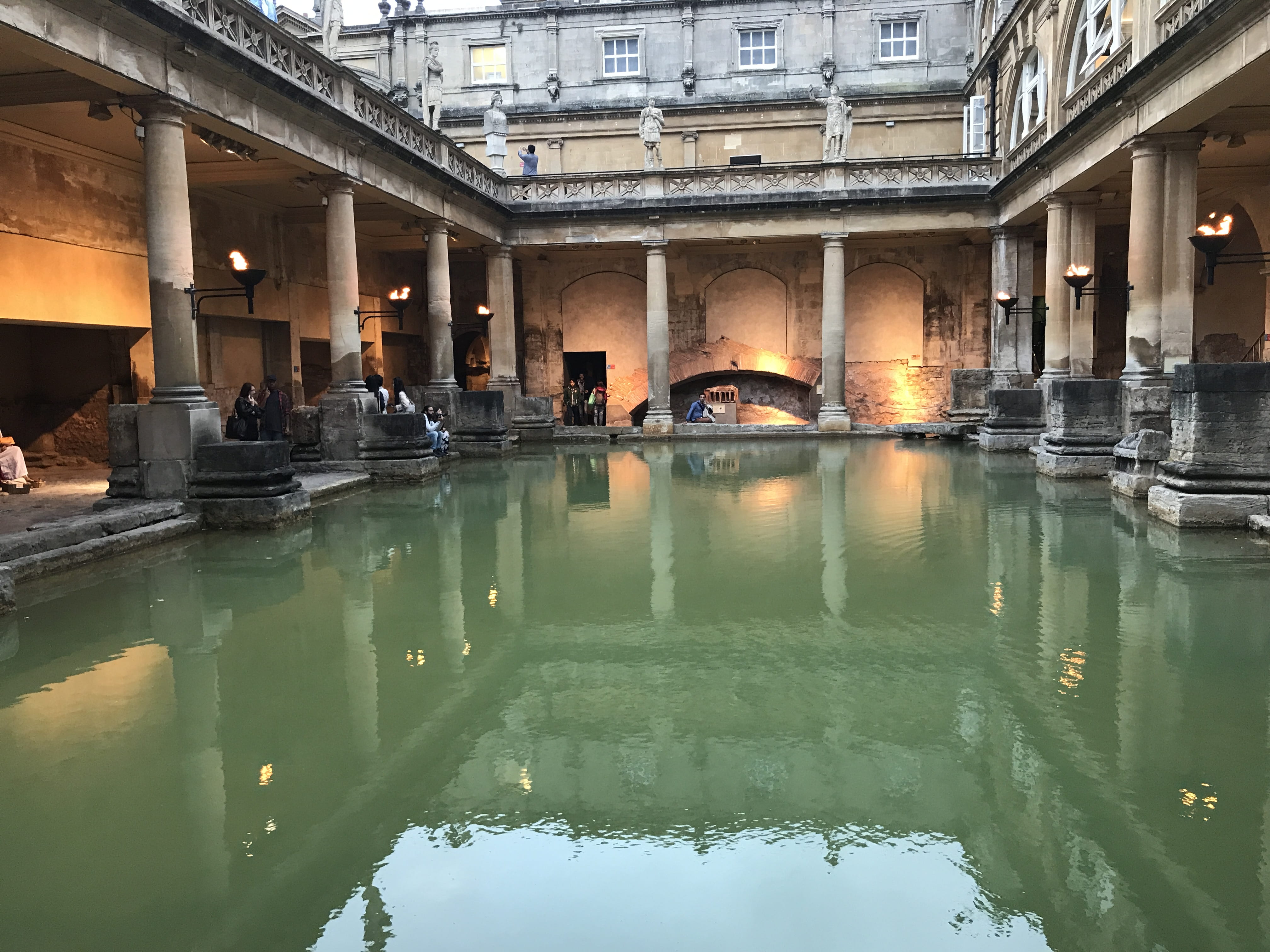 architectural column, outdoors, bridge - man made structure, illuminated, connection, incidental people, the roman baths, united kingdom, hot springs, architecture, HD Wallpaper