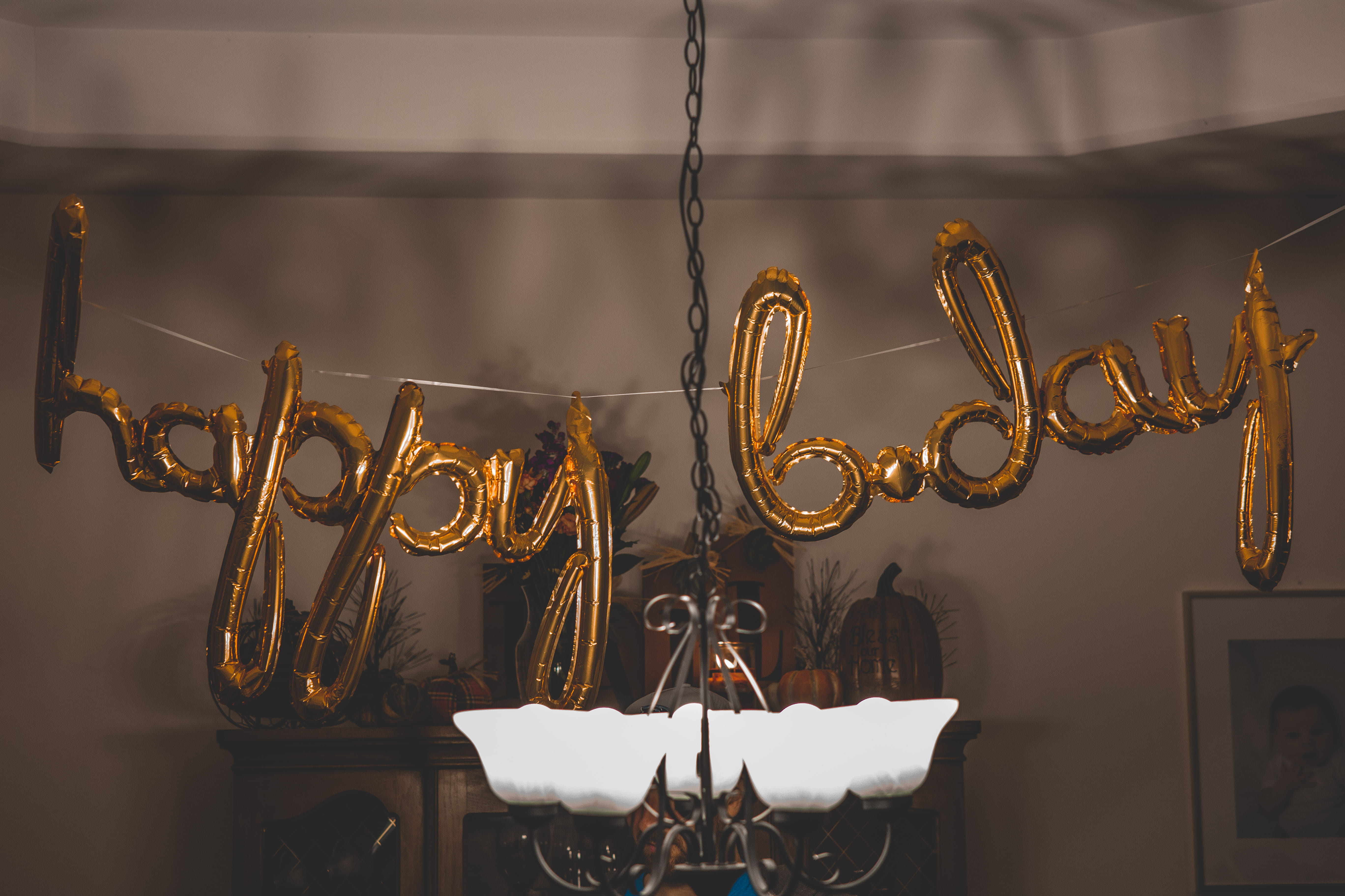 lighting equipment, decoration, chandelier, home interior, craft, indoors, wall - building feature, happy bday, group of objects, balloon, 5K, animal representation, HD Wallpaper