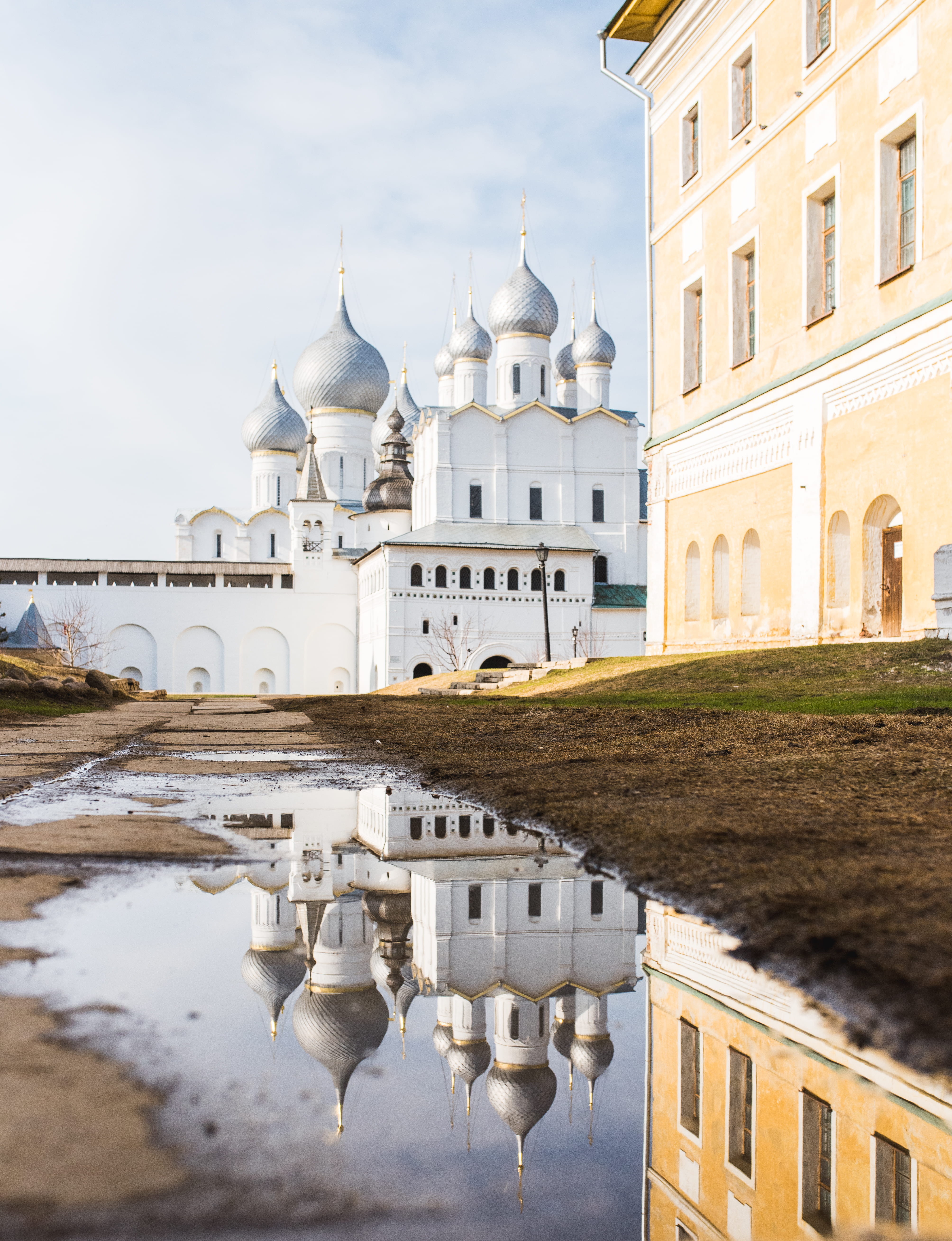 canal, beige, history, russium, place of worship, silver, reflection, orthodox, church, puddle reflection, mosque, water, spire, building, spirituality, Phone HD Wallpaper