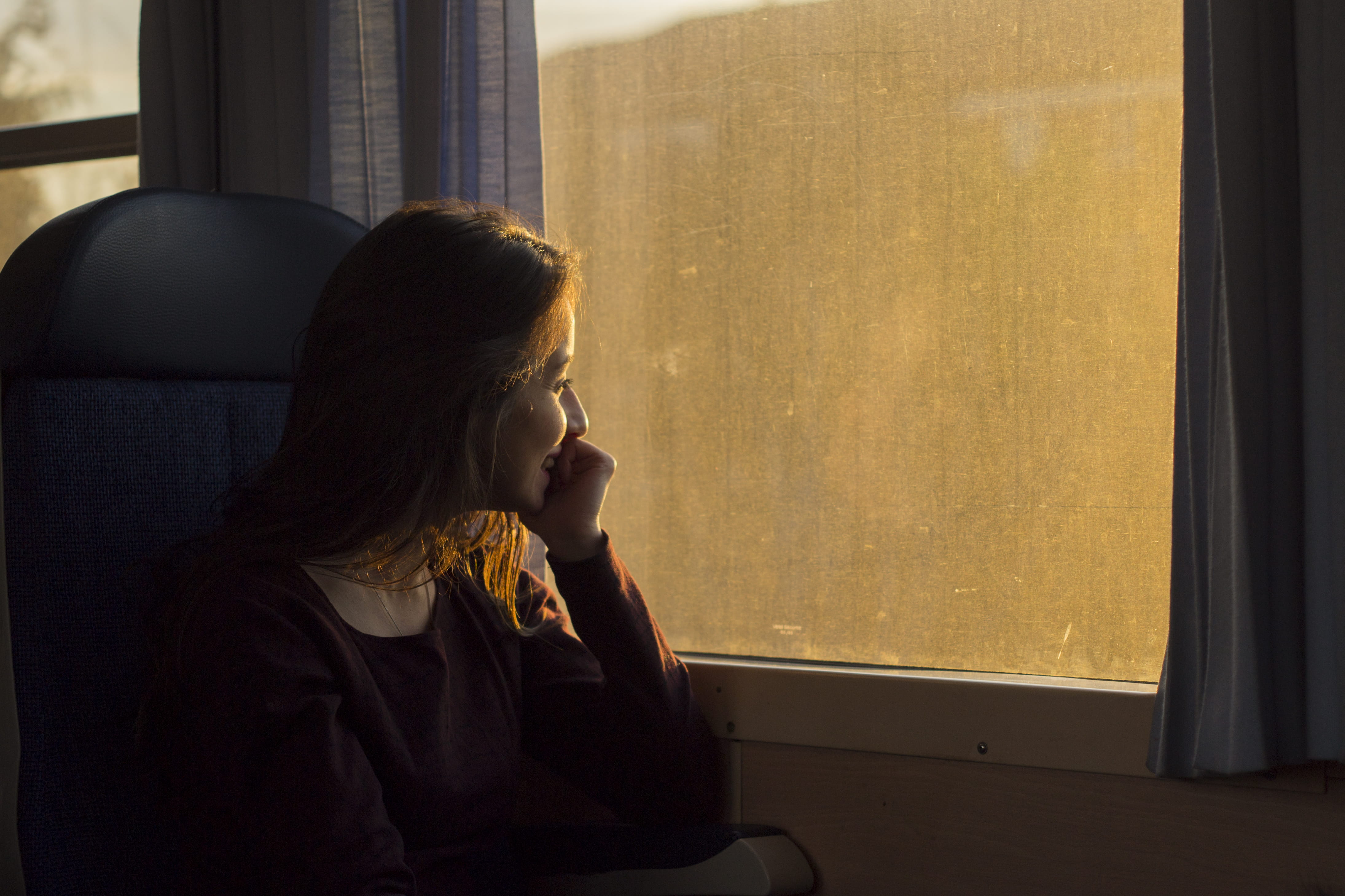 vibe, 4K, leisure activity, nice, indie, golden hour, classic shot, indoors, window, lifestyles, home interior, looking, train, young women, casual clothing, HD Wallpaper
