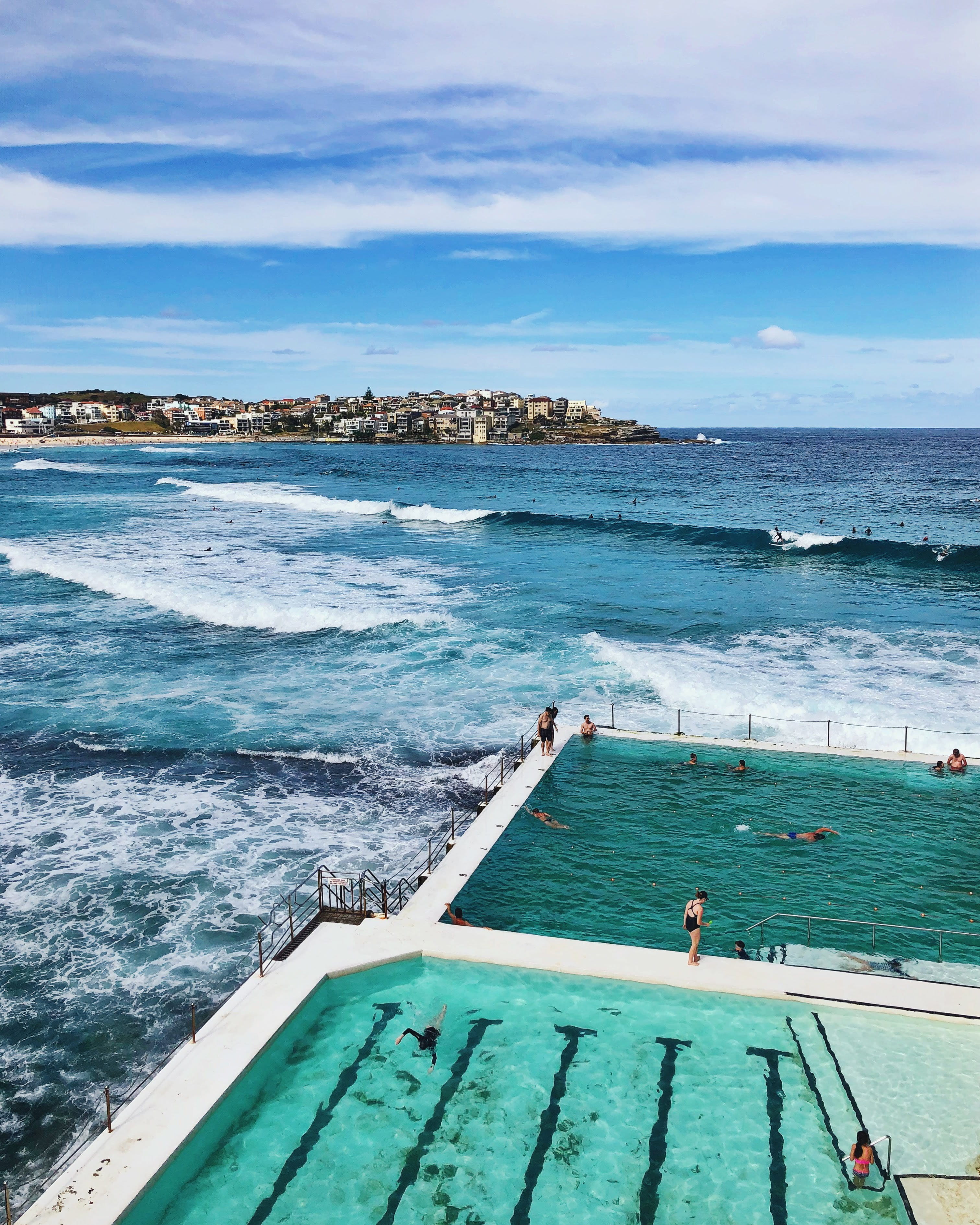 idyllic, swimmers, water, motion, sky, nature, scenics - nature, sydney, wave, bondi, cold, tourism, ocean, no people, sea, blue, outdoors, beauty in nature, Phone HD Wallpaper