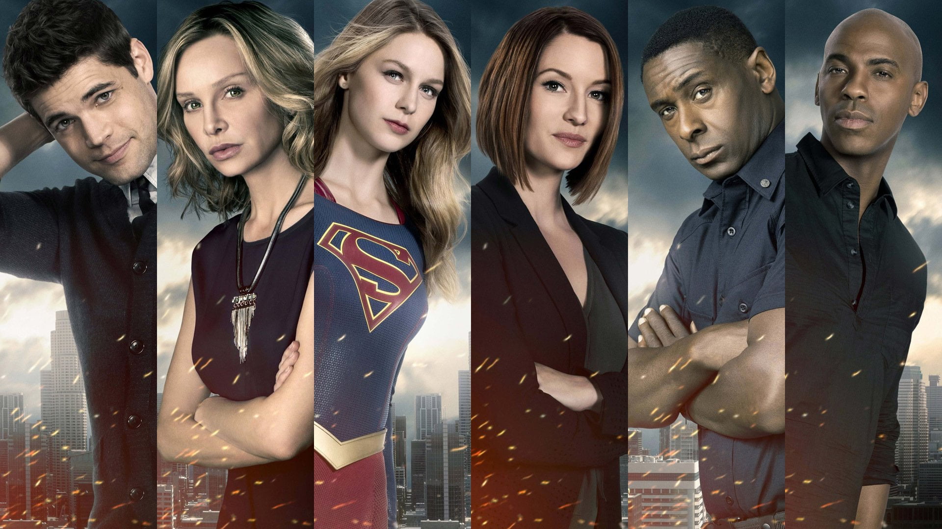 Melissa Benoist, adult, Jeremy Jordan, togetherness, standing, 1080P, Chyler Leigh, TV Show, Supergirl, Calista Flockhart, young women, young adult, front view, HD Wallpaper
