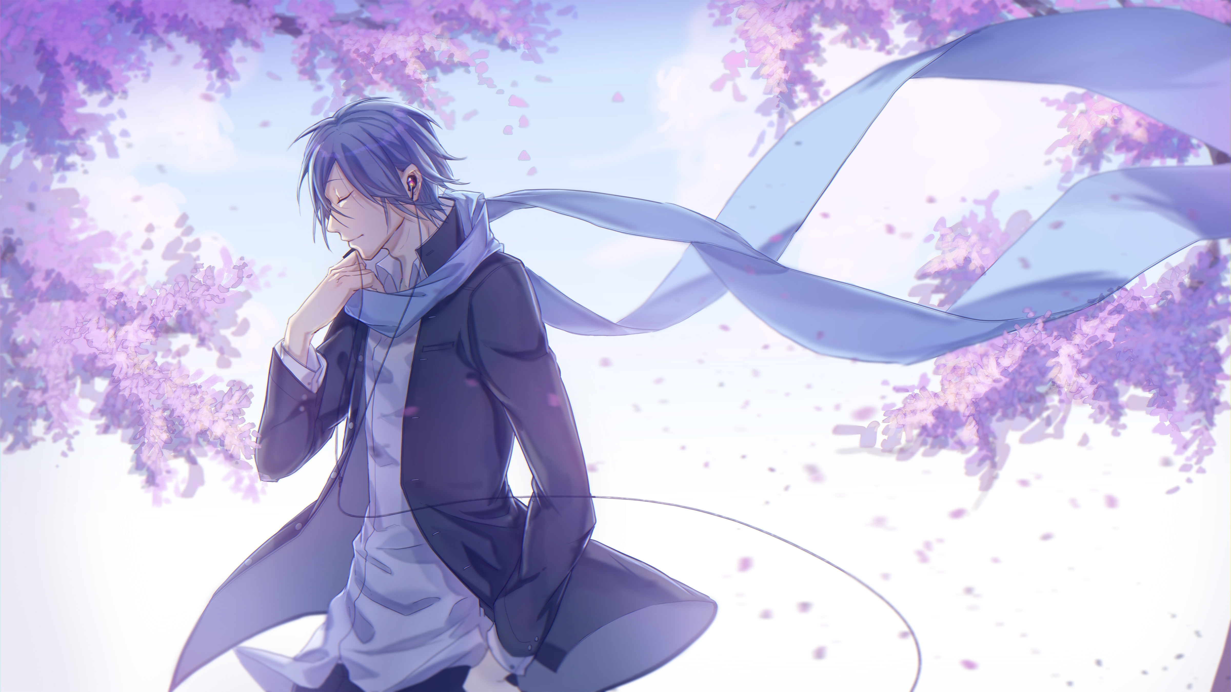 scarf, kaito, Anime, profile view, wind, front view, glasses, casual clothing, hairstyle, one person, young adult, beauty in nature, sunlight, clothing, HD Wallpaper