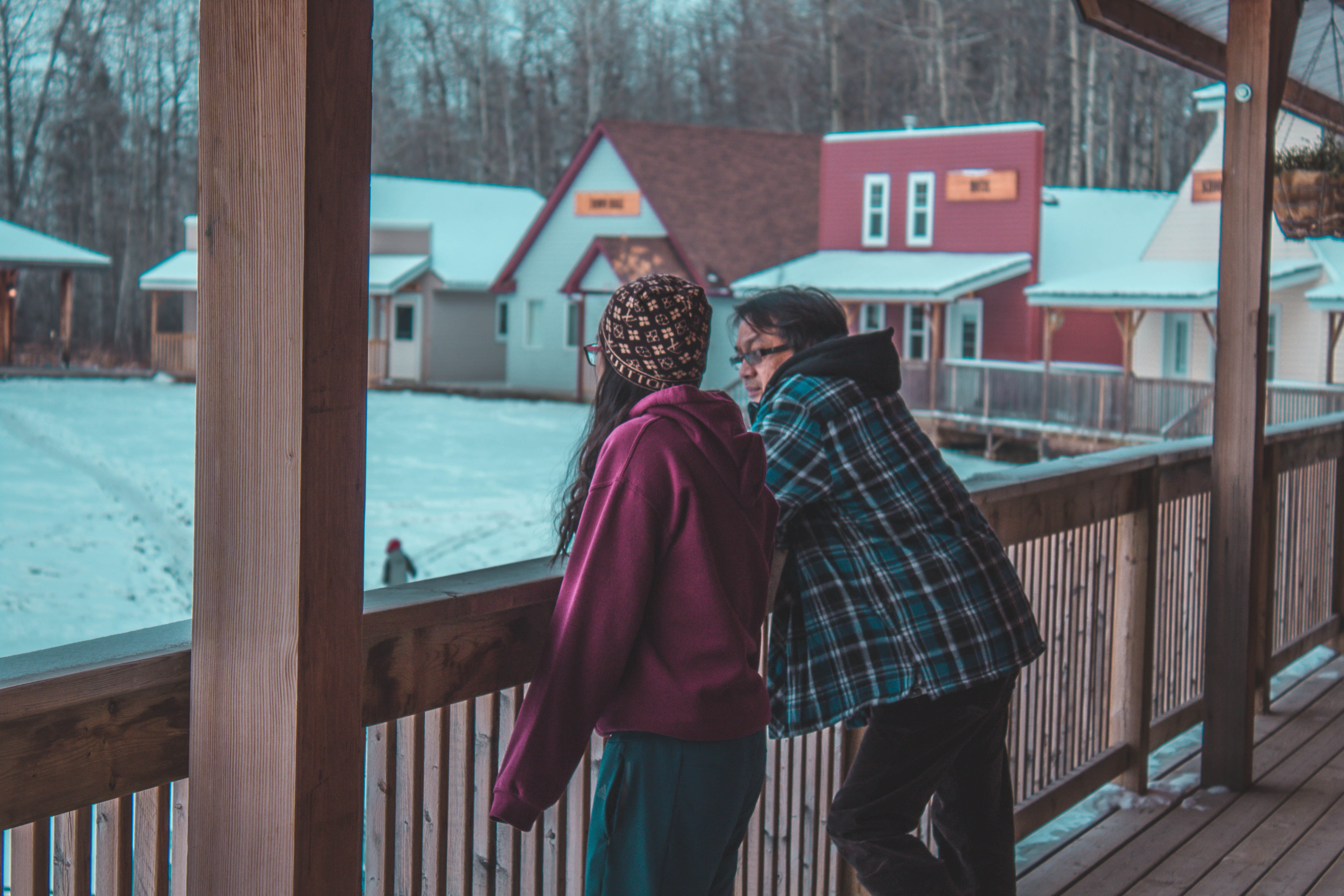 outdoors, colour, pose, love, standing, nature, emotion, brendonttv, ranch, canon, winter, rear view, lifestyles, trees, cold, snow, building exterior, HD Wallpaper