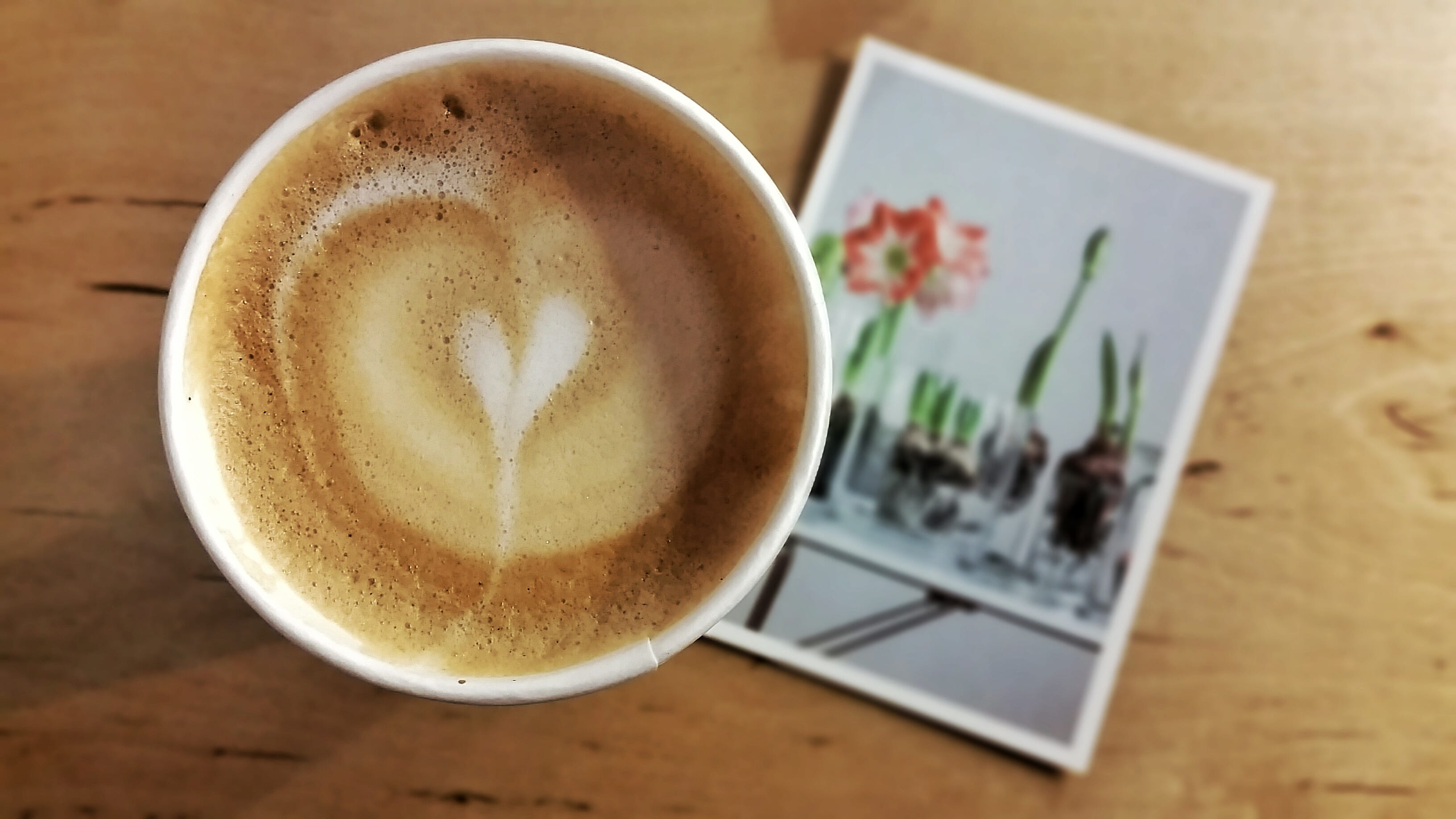 latte, white, frothy drink, coffee, positive emotion, indoors, table, drink, art, no people, refreshment, photograph, 2K, ceramic, directly above, red, HD Wallpaper