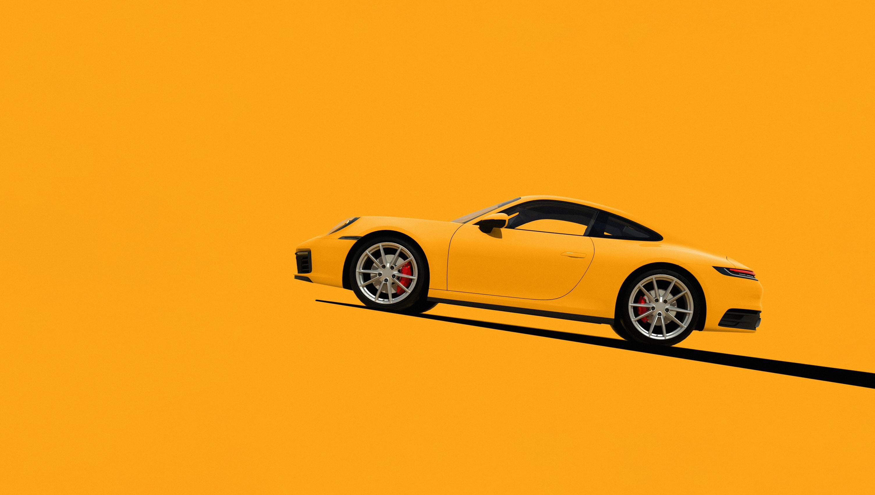 yellow background, 2K, simple background, vehicle, Porsche, car, artwork, HD Wallpaper