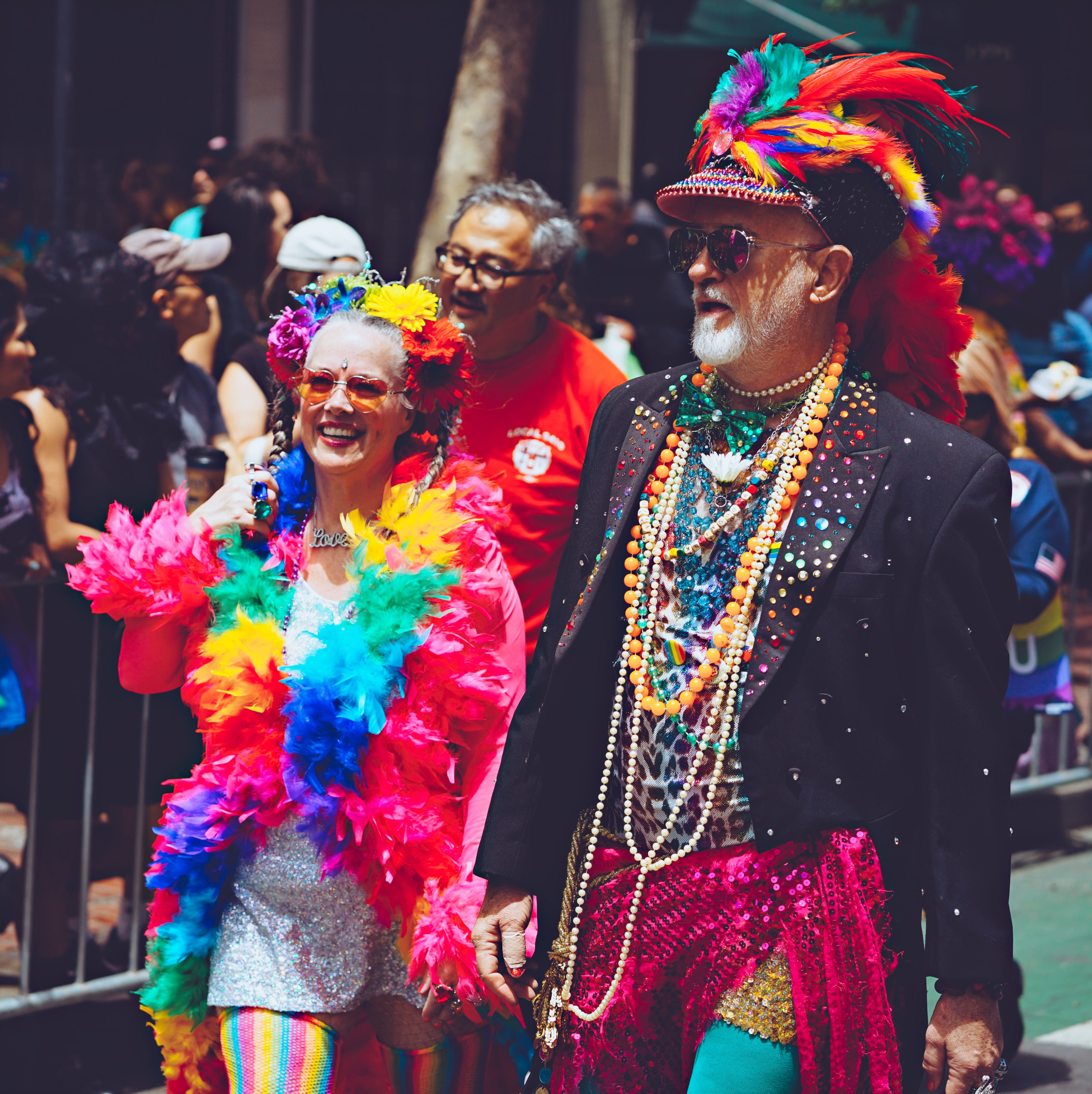 black, man, cultures, woman, assorted, couple, pride, real people, traditional Festival, walking, black suit, parade, walking on, colorful, leisure activity, Phone HD Wallpaper