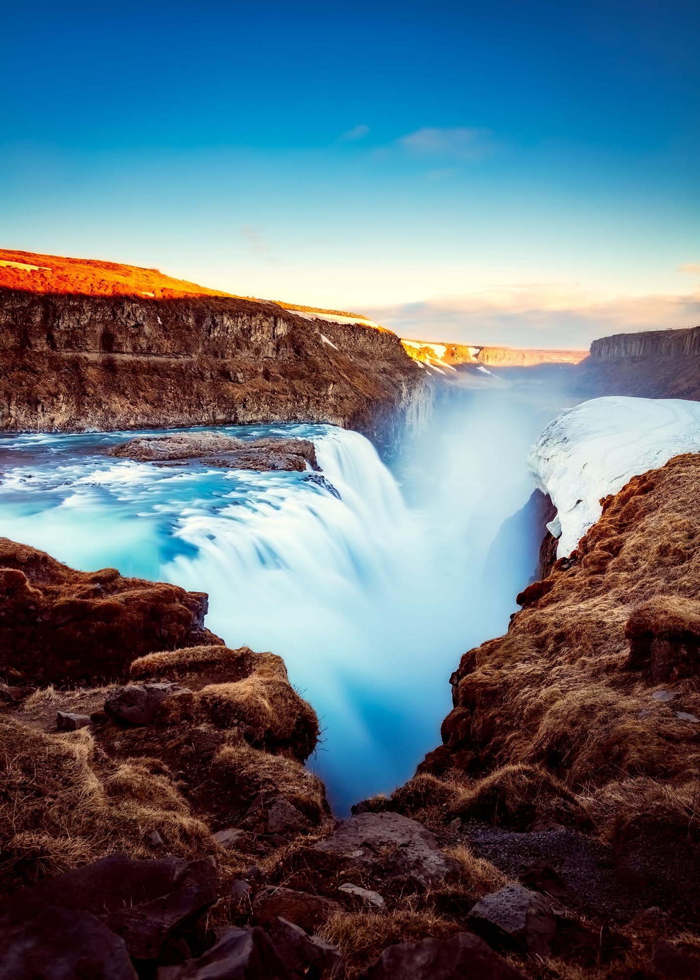 countryside, scenics, sea, Iceland, rock - object, non-urban scene, solid, scenics - nature, rock, country, Waterfall, waterfalls, sunset, motion, power in nature, Phone HD Wallpaper