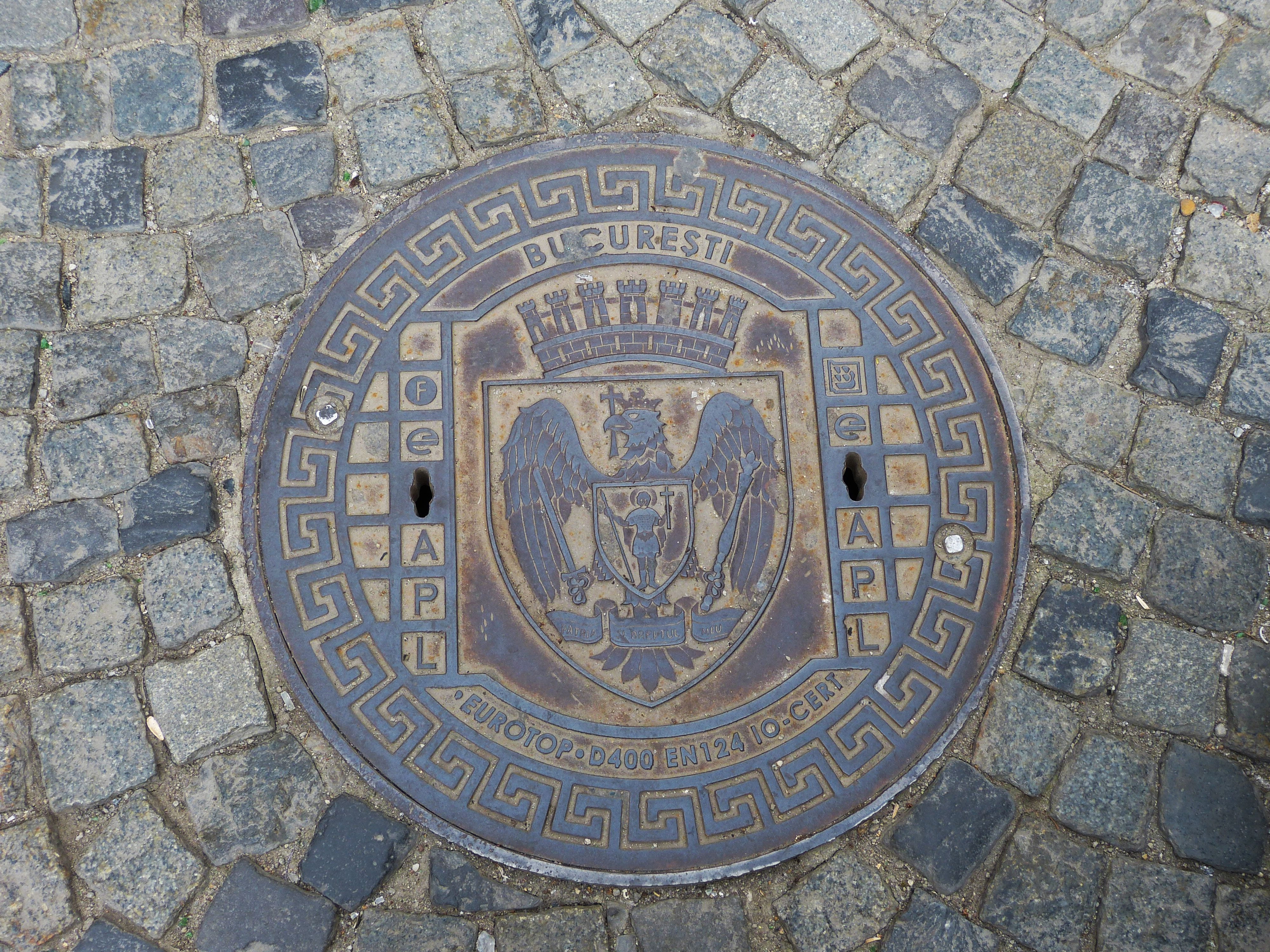 gully, geometric shape, bucharest, representation, pattern, no people, manhole, paving stone, shape, western script, footpath, text, 4K, cobblestone, romania, HD Wallpaper