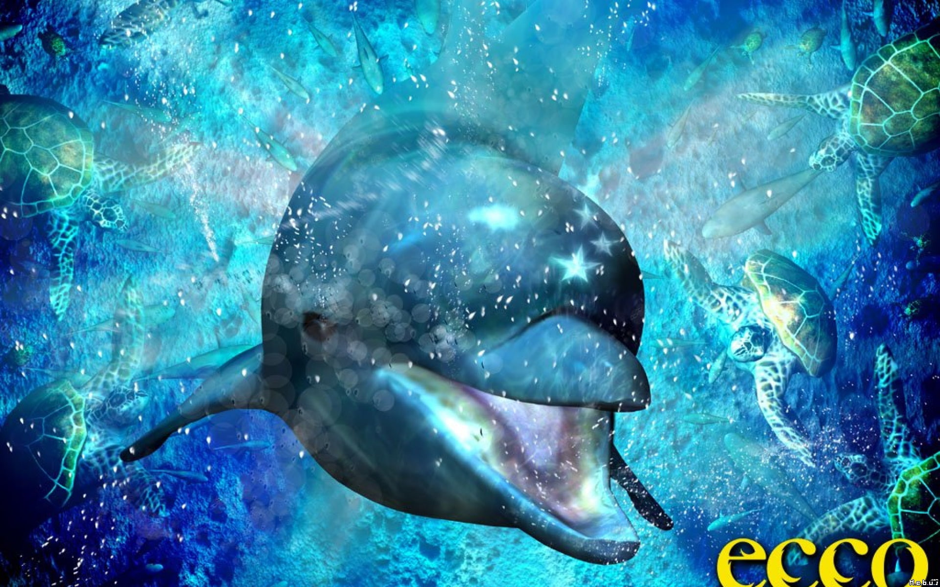 dolphins, animals, sega, art, 1080P, ecco, dolphin, hd, megadrive, game, HD Wallpaper