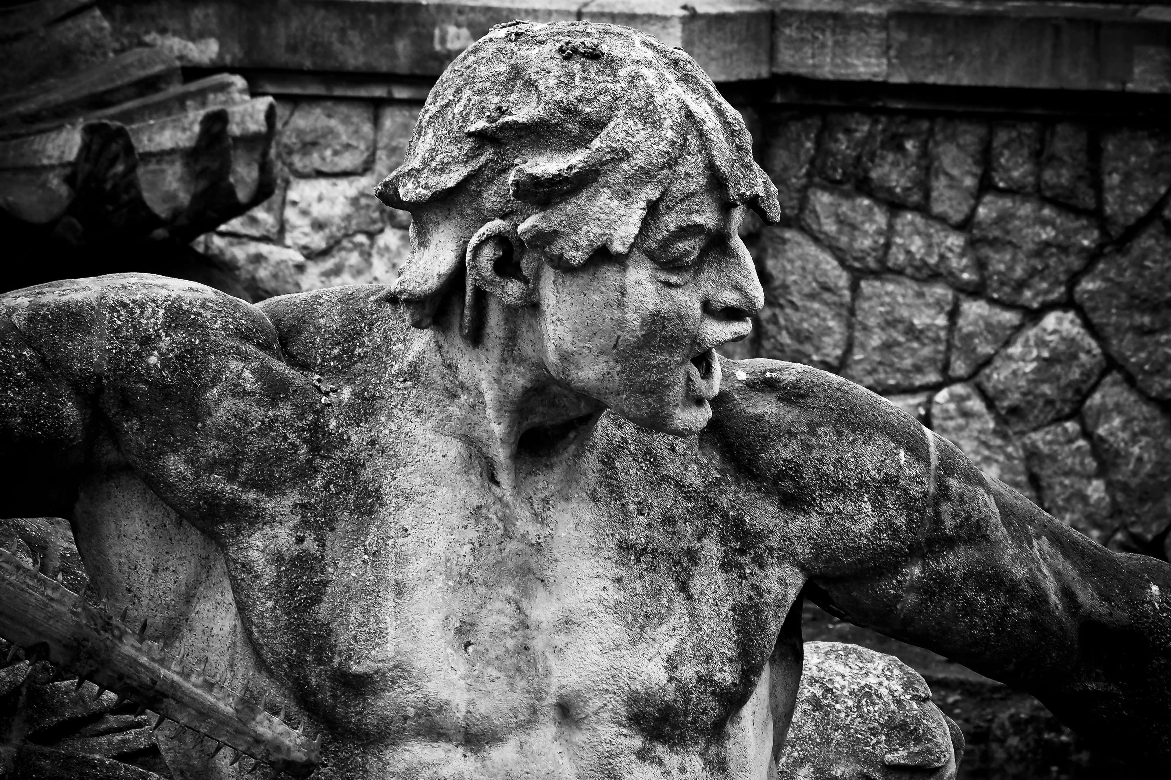 human representation, stone sculpture, art and craft, god neptune, angel, contrast dark, neptune, day, female likeness, fountain, fig, memorial, sculpture, HD Wallpaper