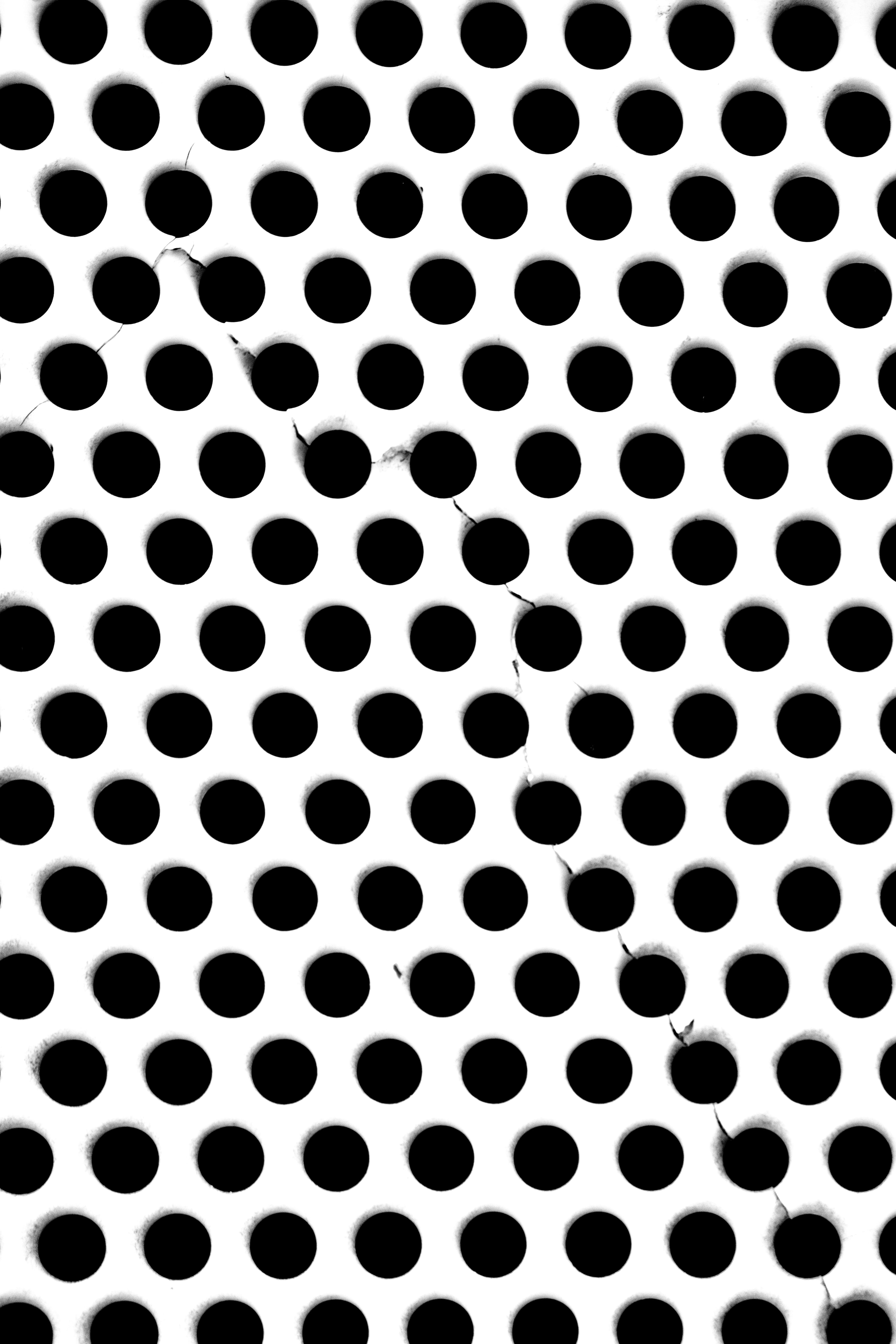 metal grate, black, dots, contrast, design, simemtry, shape, opticalillusion, full frame, pattern, grate, scratch, repetition, geometric shape, close-up, Phone HD Wallpaper