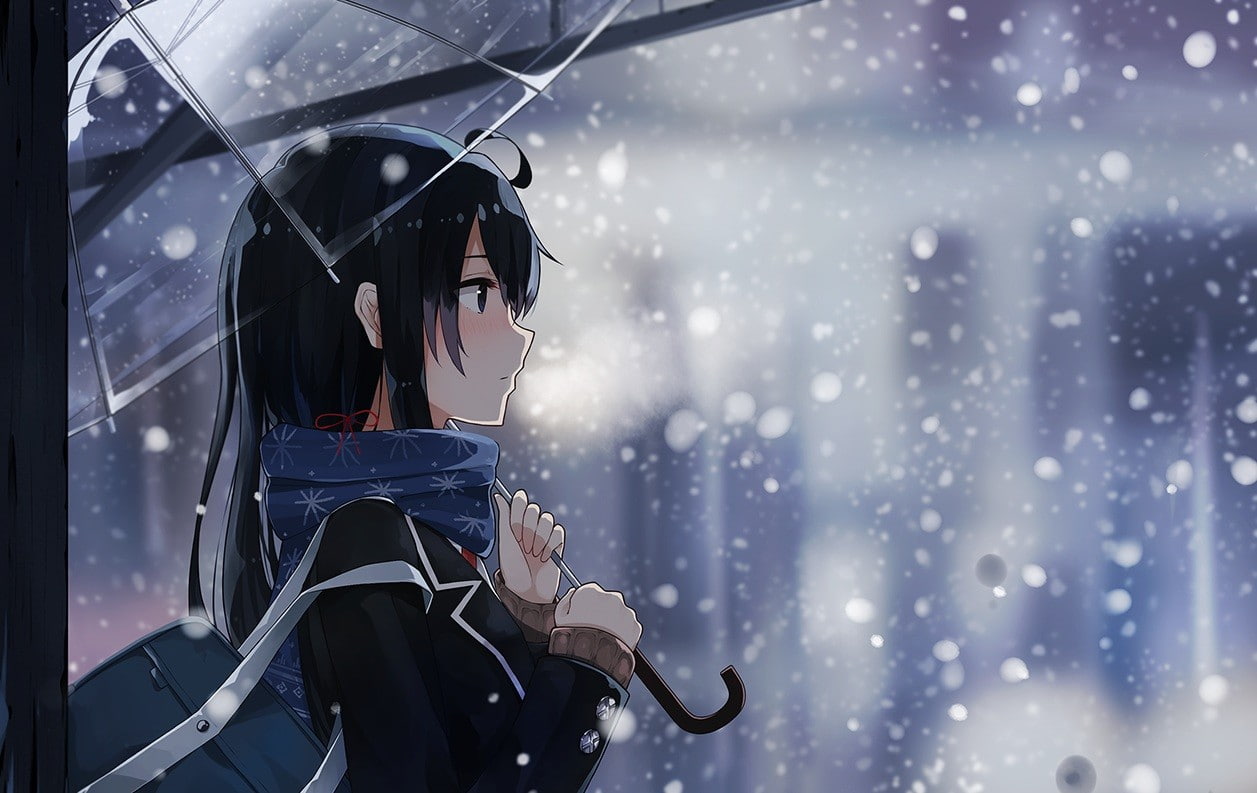 winter, snow, anime girls, anime, umbrella, Yukinoshita Yukino, Yahari Ore no Seishun Love Comedy wa Machigatteiru, cold, 480P, HD Wallpaper