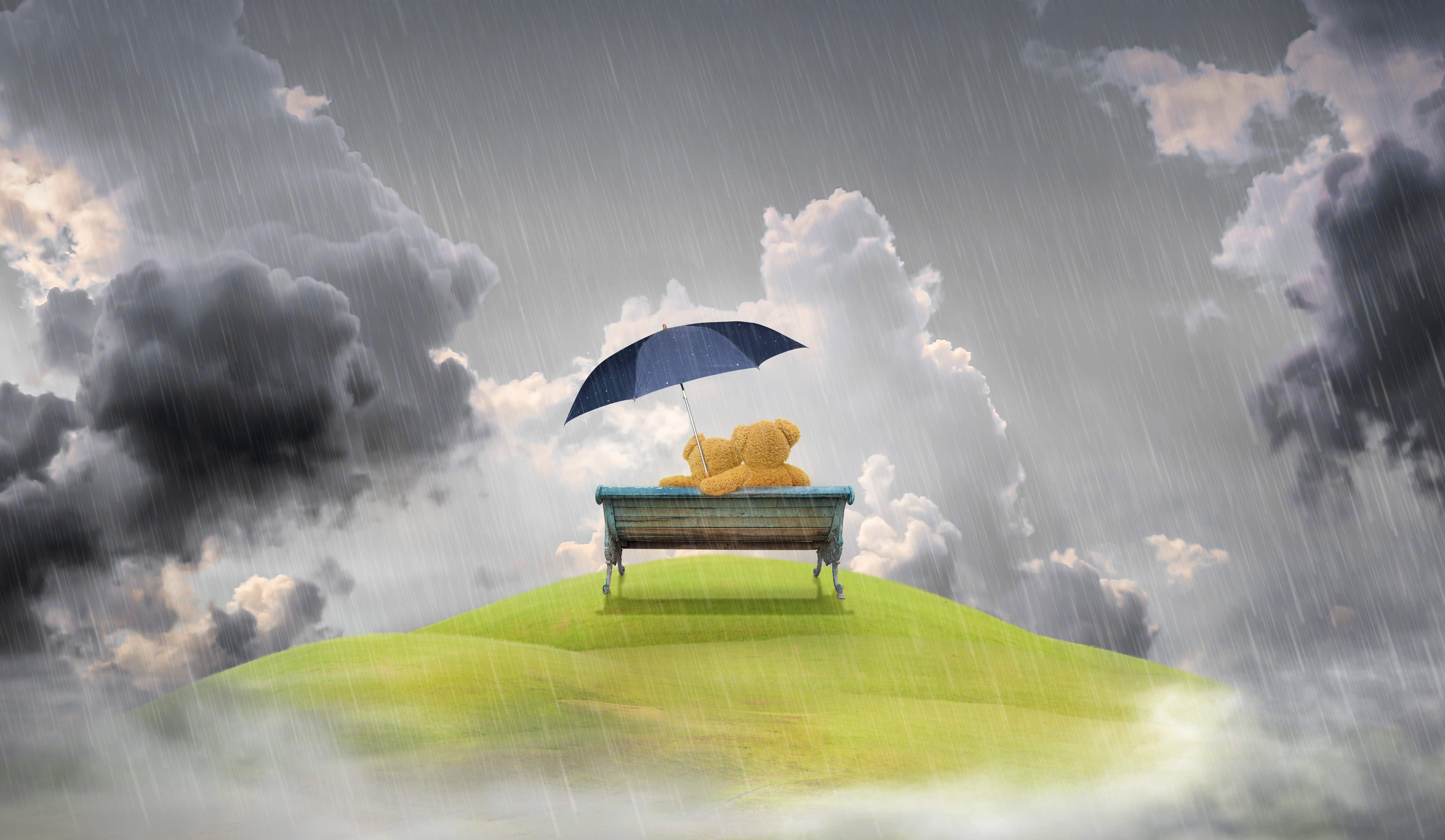 Couple, HD, 5K, Clouds, Rain, 4K, Valentines Day, 8K, Teddy bears, HD Wallpaper