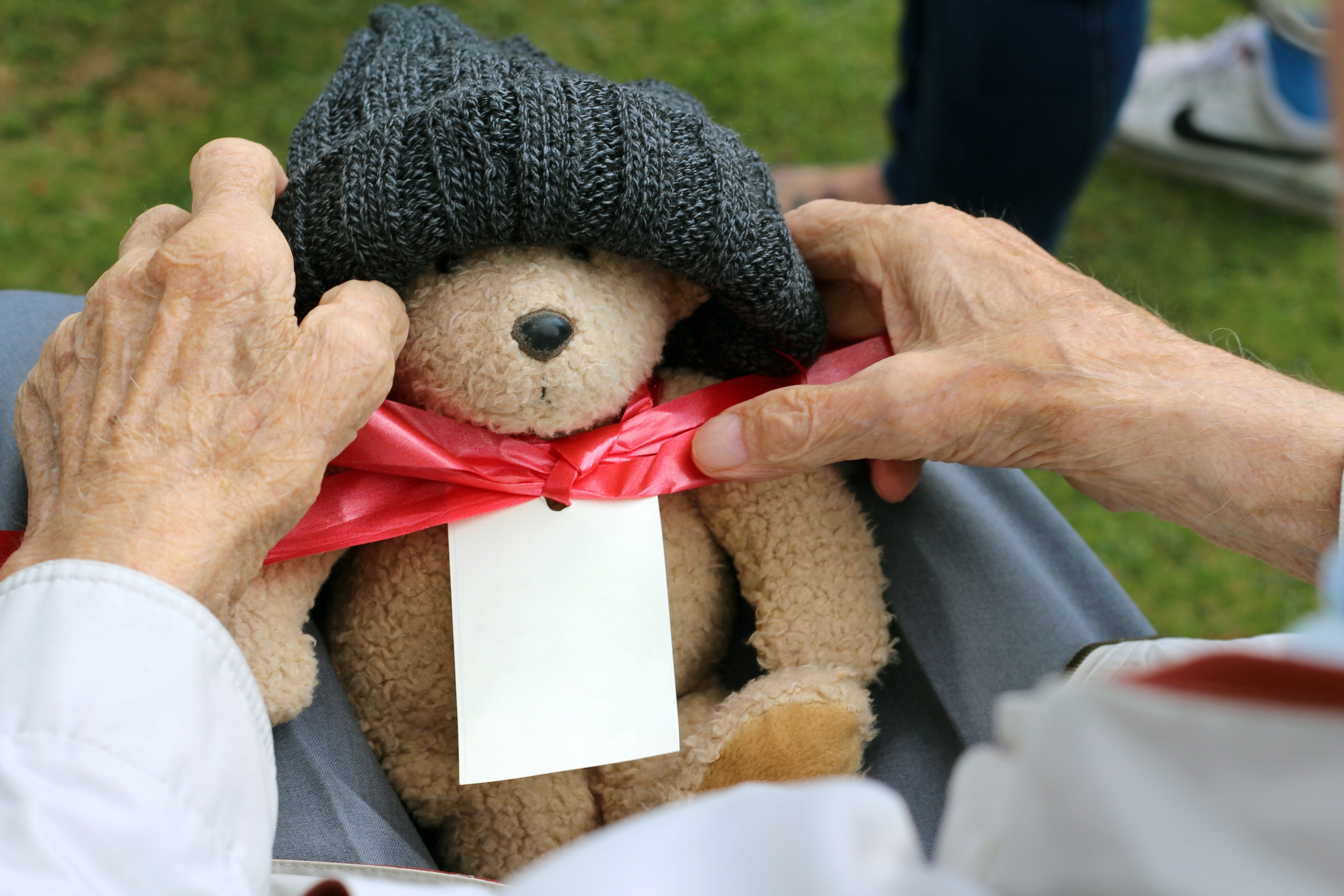 brown, men, grandfather, teddy, carrying, senior care, stuffed toy, hands, old hands, stuffed animal, couple - relationship, elderly, two people, senior adult, HD Wallpaper