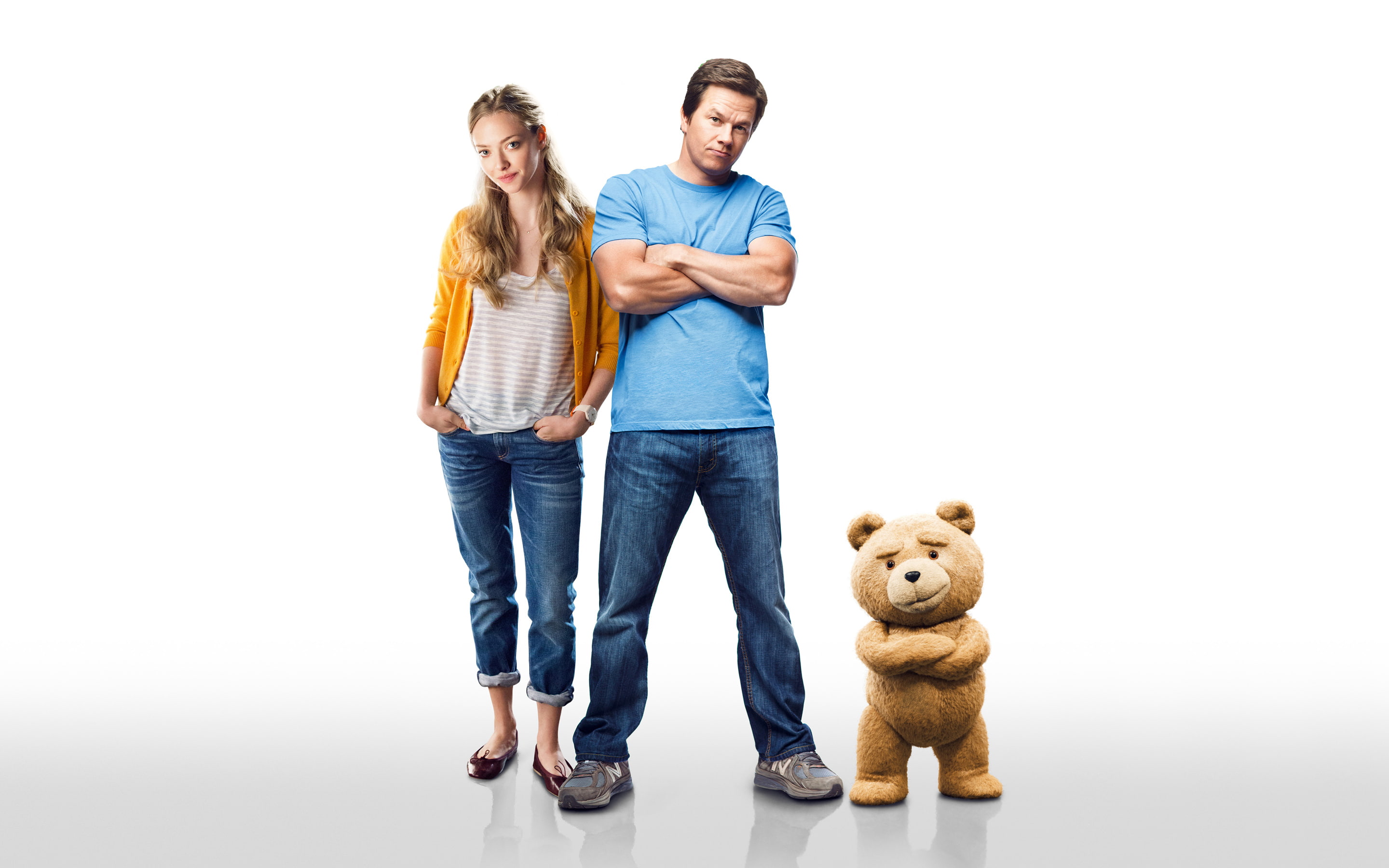 studio shot, cut out, teddy bear, full length, women, couple - relationship, domestic, white background, togetherness, casual clothing, two people, canine, HD Wallpaper