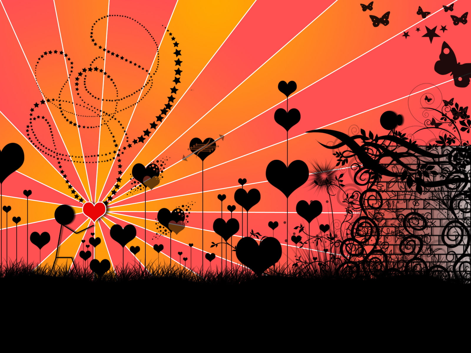 falling, in, butterflies, hd, hearts, silhouette, 720P, love, vines, HD Wallpaper