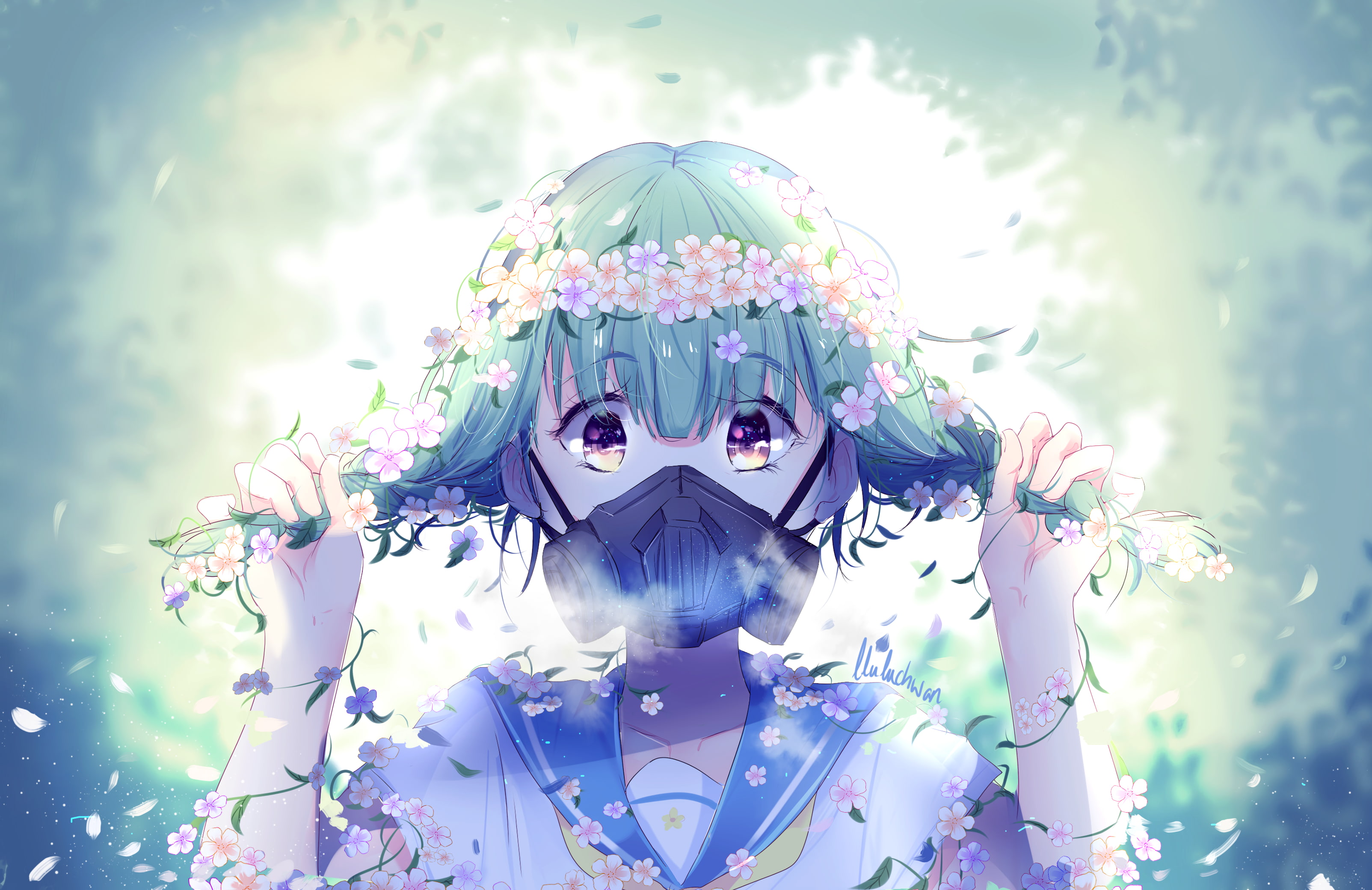 flowers, original characters, 2K, mask, crown, HD Wallpaper