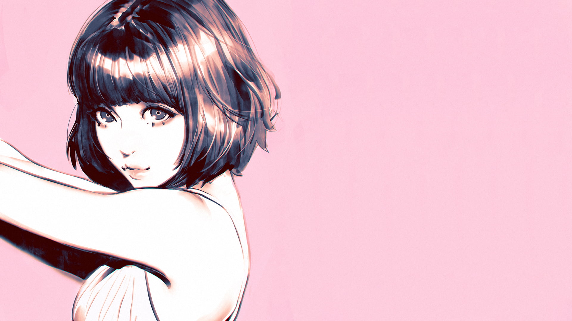 simple background, Ilya Kuvshinov, 1080P, anime girls, anime, face, digital art, HD Wallpaper