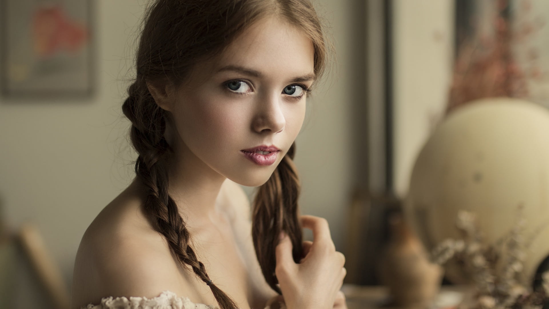 1080P, look, braids, girl, Lolita, Vyacheslav Shcherbakov, HD Wallpaper