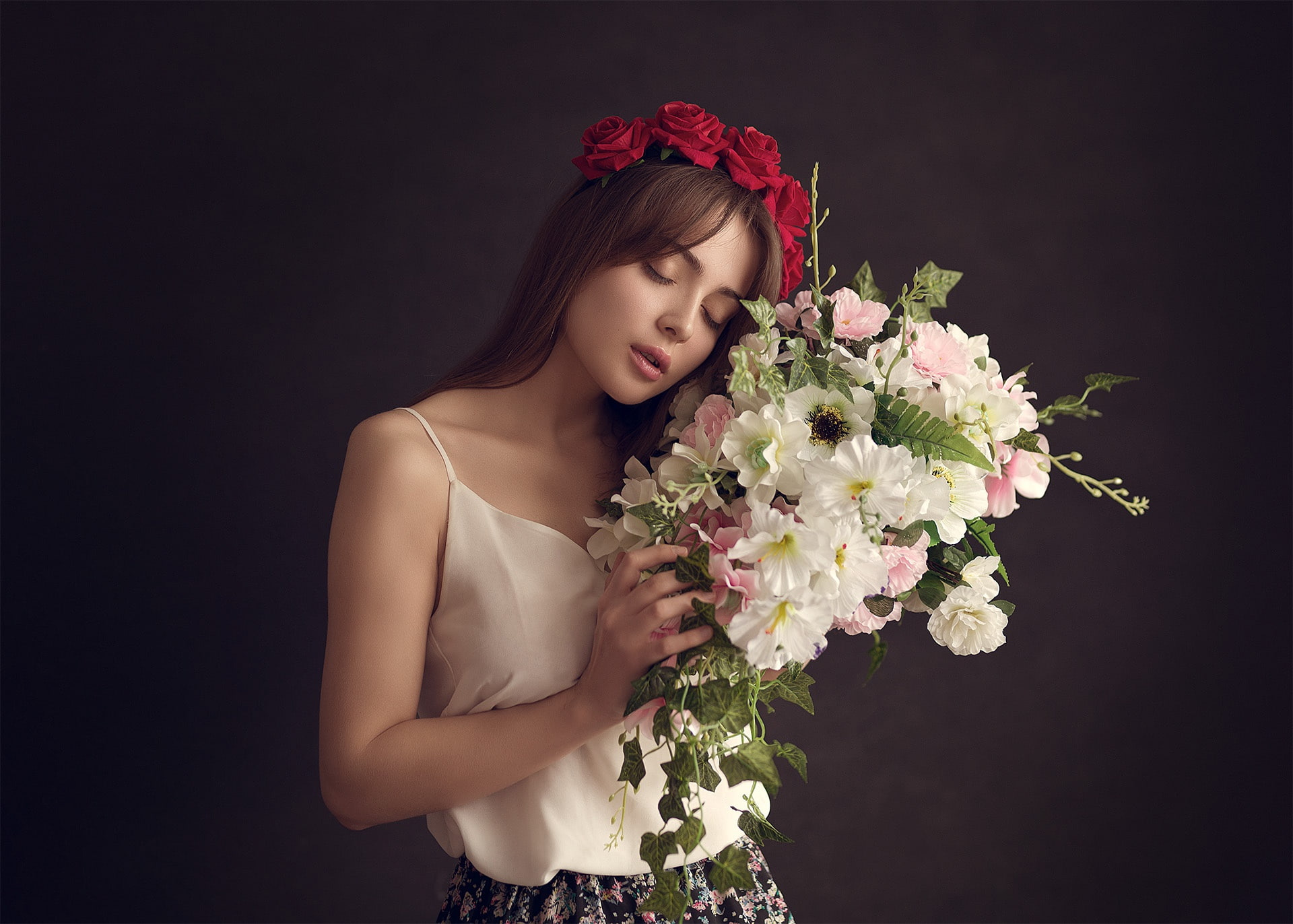flowers, background, 1080P, bouquet, roses, mood, Valeria, wreath, Eugene Sibirev, HD Wallpaper