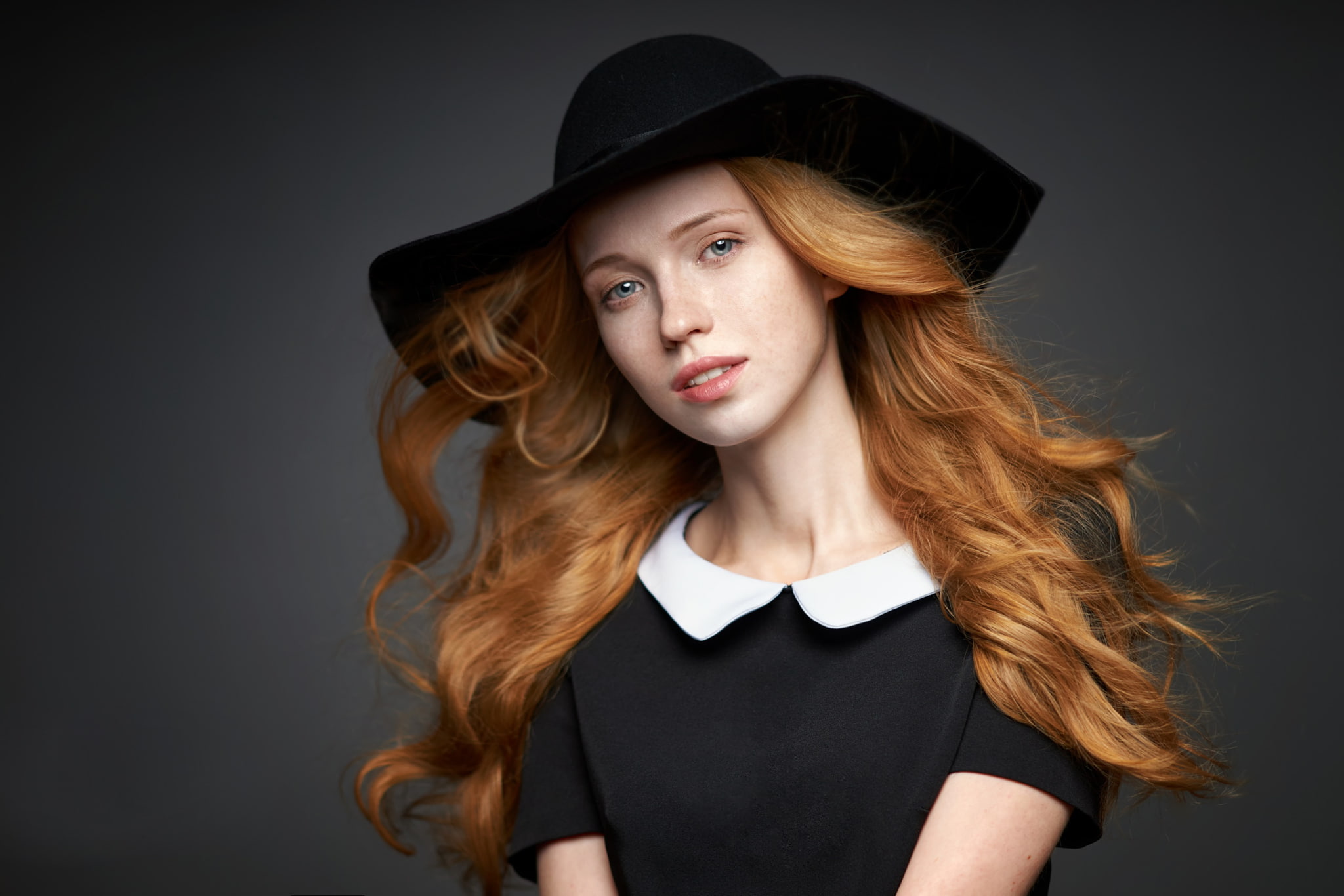 hat, 1080P, Alexander Vinogradov, portrait, redhead, HD Wallpaper