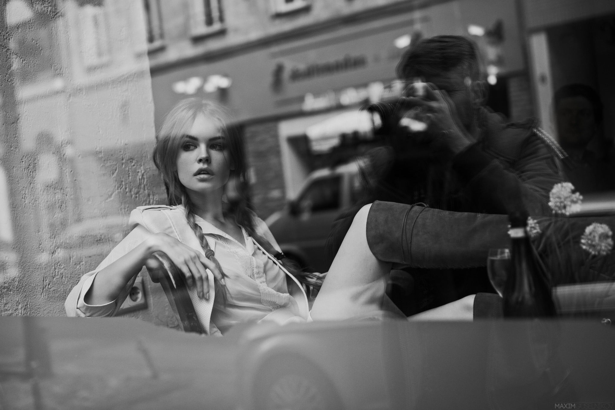 women, blonde, portrait, monochrome, window, relaxation, adult, leisure activity, Anastasia Scheglova, men, hairstyle, lifestyles, casual clothing, young adult, HD Wallpaper