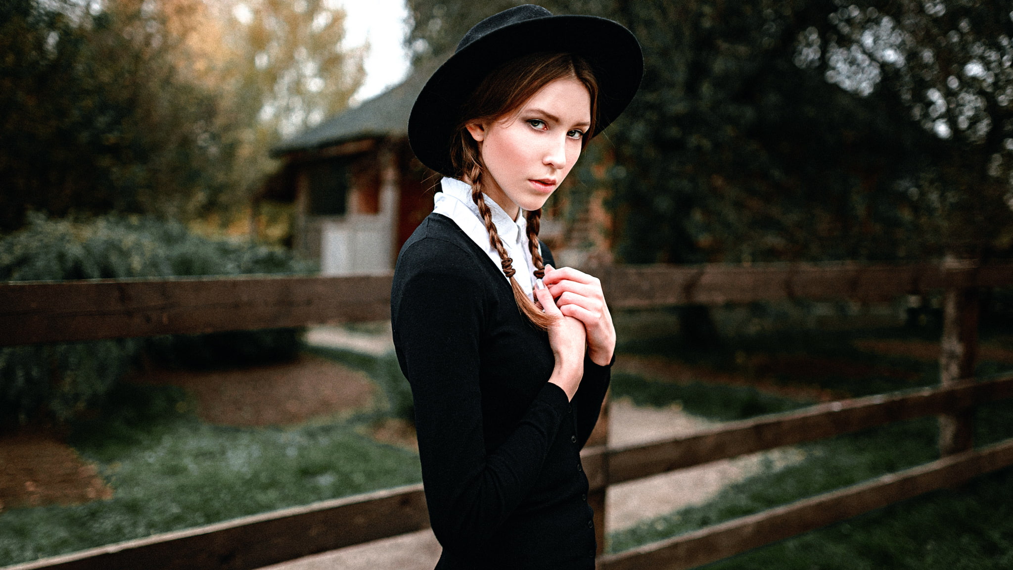 girl, hat, George Chernyadev, Amish, braids, 1080P, HD Wallpaper