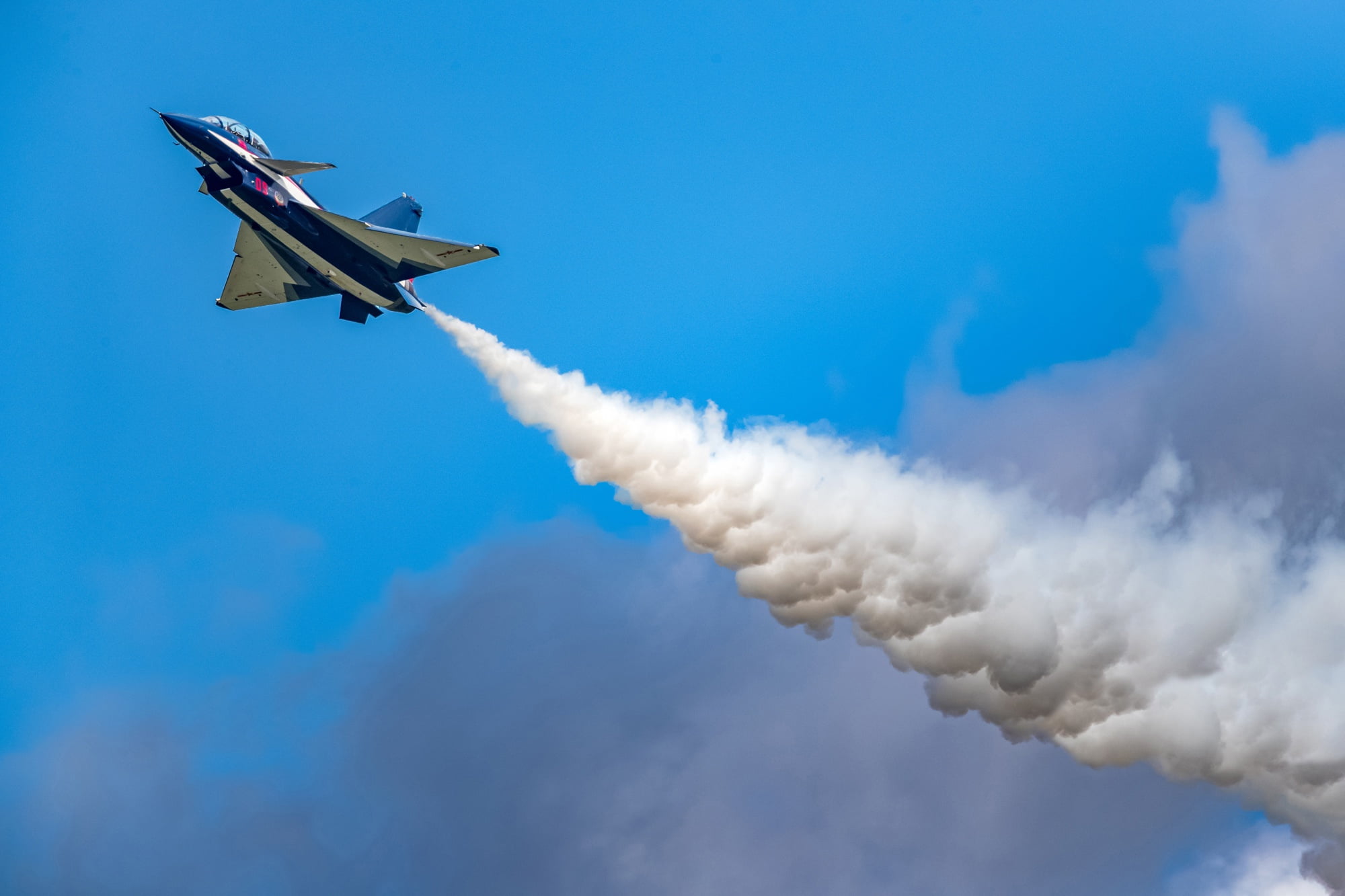 Chengdu J-10, Fighter, August 1st aerobatic team, Aerobatic team, AIR FORCE CHINA, Clouds, Smoke, 1080P, Changchun Airshow 2019, HD Wallpaper