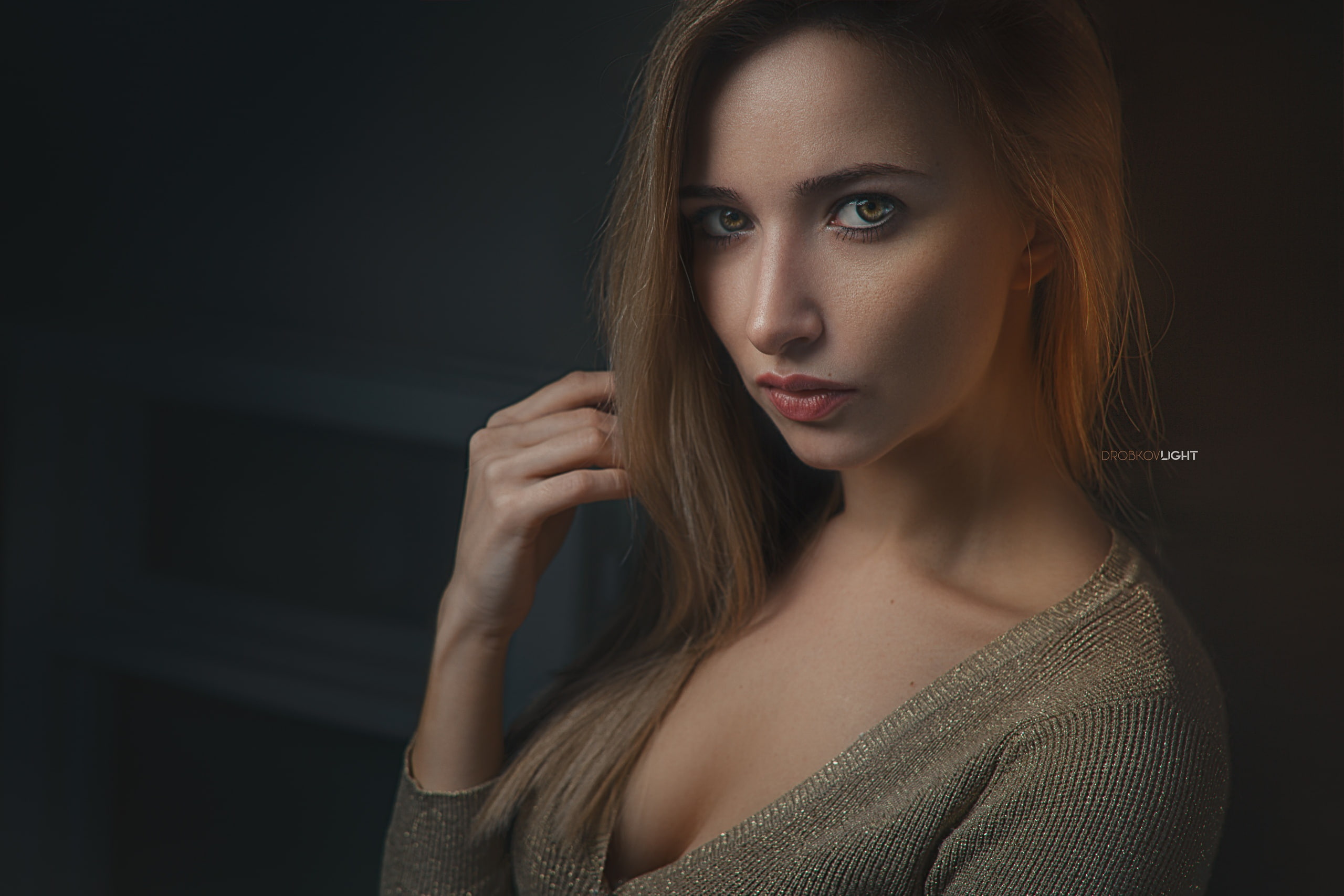 Girl, Anna Parashchuk, 2K, Alexander Drobkov-Light, portrait, look, chest, HD Wallpaper