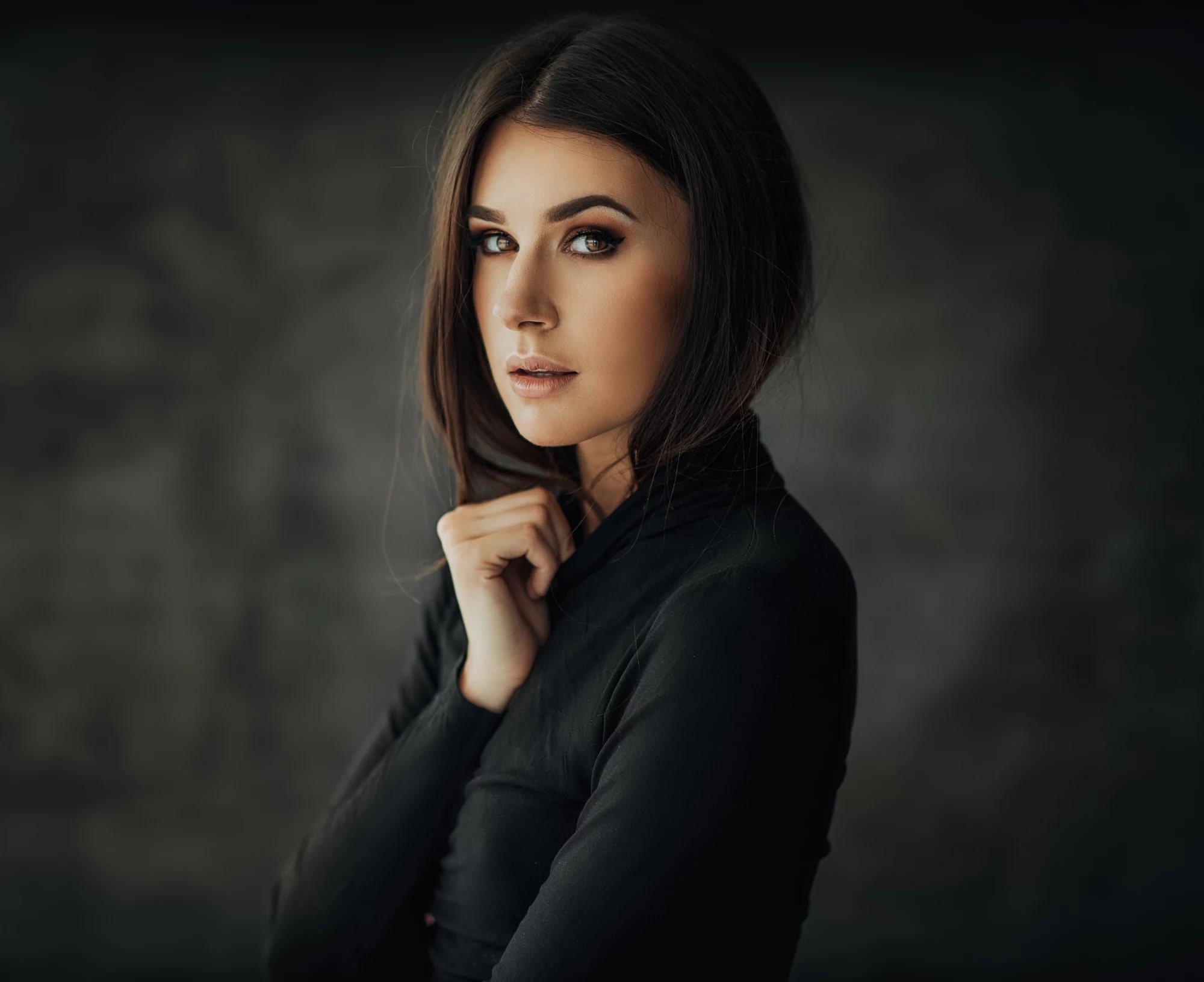 hairstyle, Krzysztof Budych, brown hair, look, eyes, Girl, 1080P, HD Wallpaper
