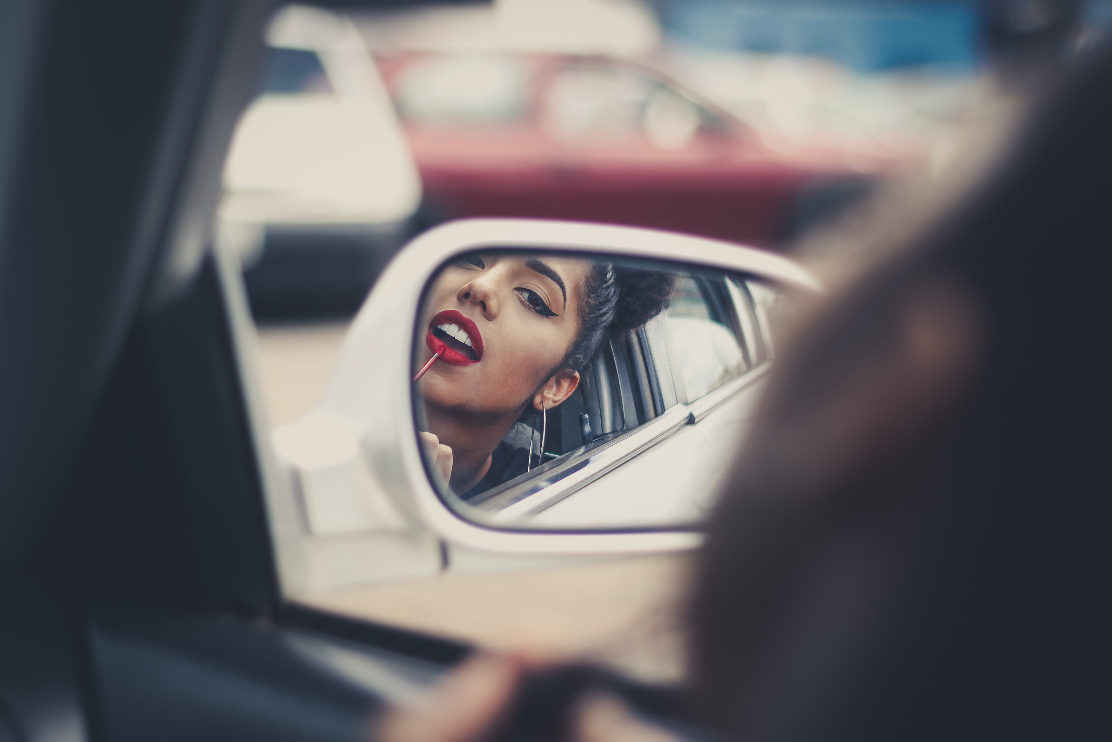 land vehicle, s, selective, wing mirror, motion, transportation, lipstick, side, travel, portrait, reflecting, selective focus, outdoors, mirror, female, HD Wallpaper