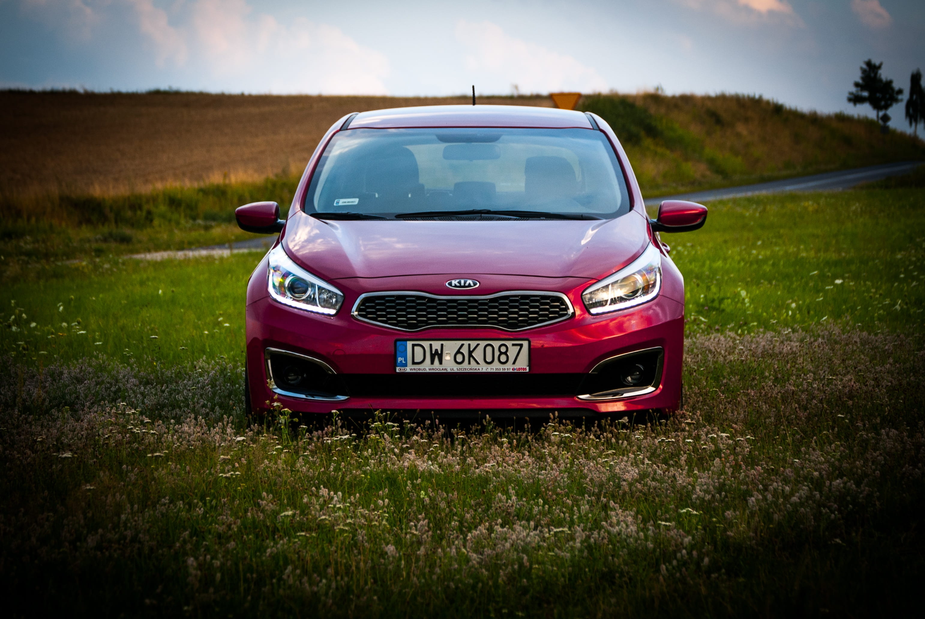 cars, day, auto, field, transport, 2K, varnish, transportation, landscape, emotion, light, outdoors, tourism, new, nature, car, grass, sky, land, kia, HD Wallpaper