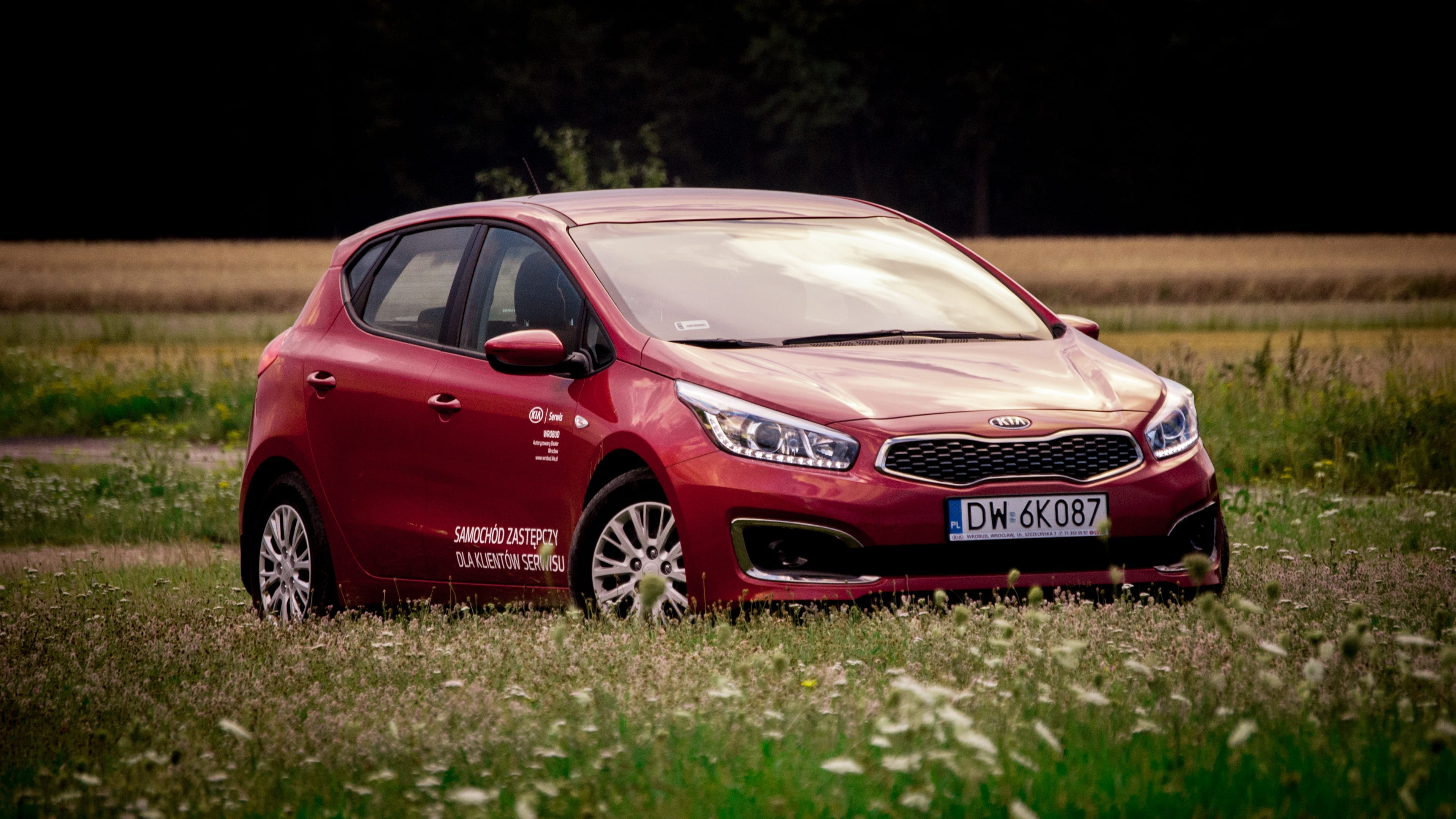 transportation, varnish, red, kia, light, stationary, no people, motor vehicle, wheels, automotive, nature, outdoors, field, auto, tourism, transport, day, HD Wallpaper