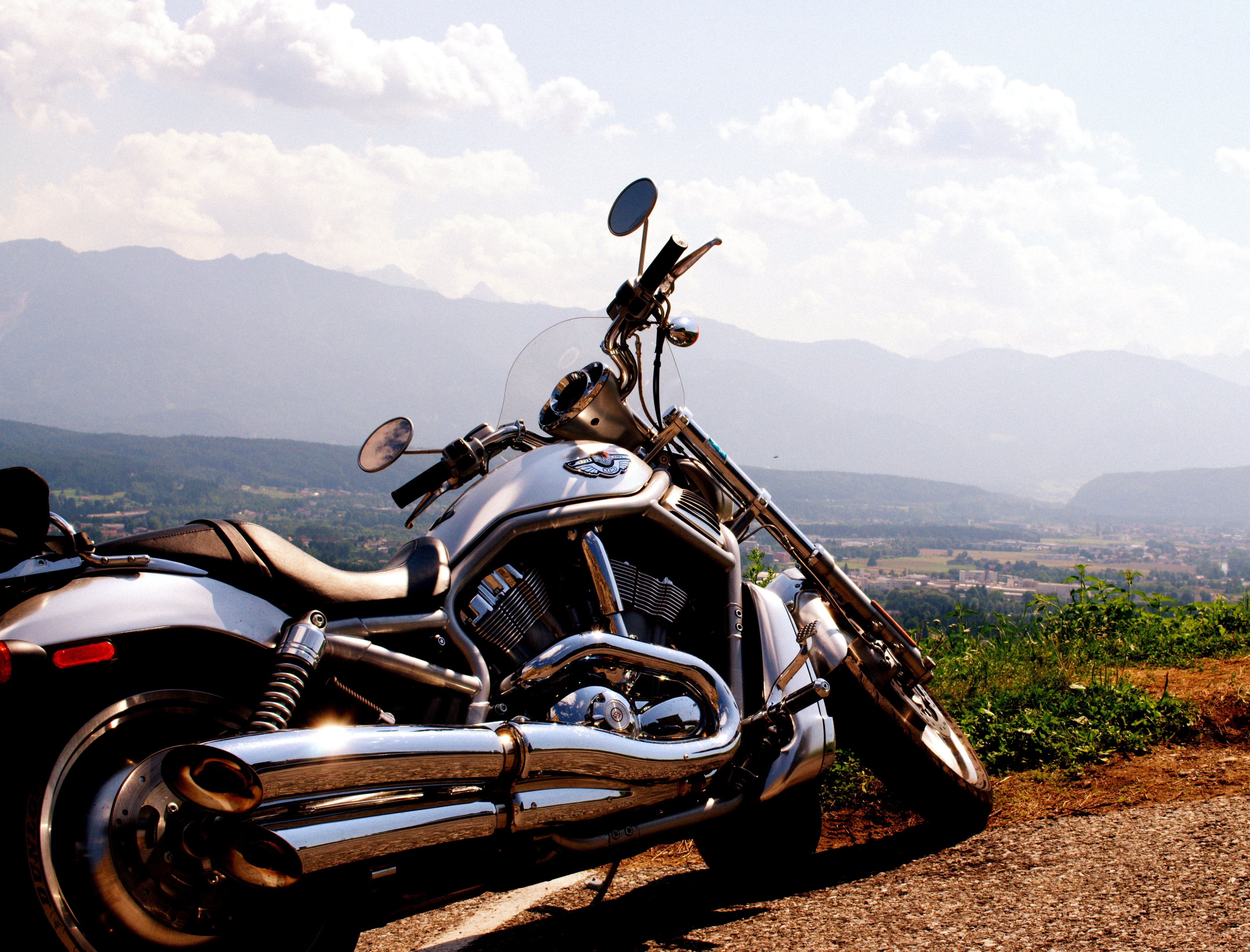 outdoor, driving, 4K, harley davidson, mature, engine, chrome, nature, non-urban scene, mountain, transportation, sky, day, scenics - nature, exhaust, HD Wallpaper