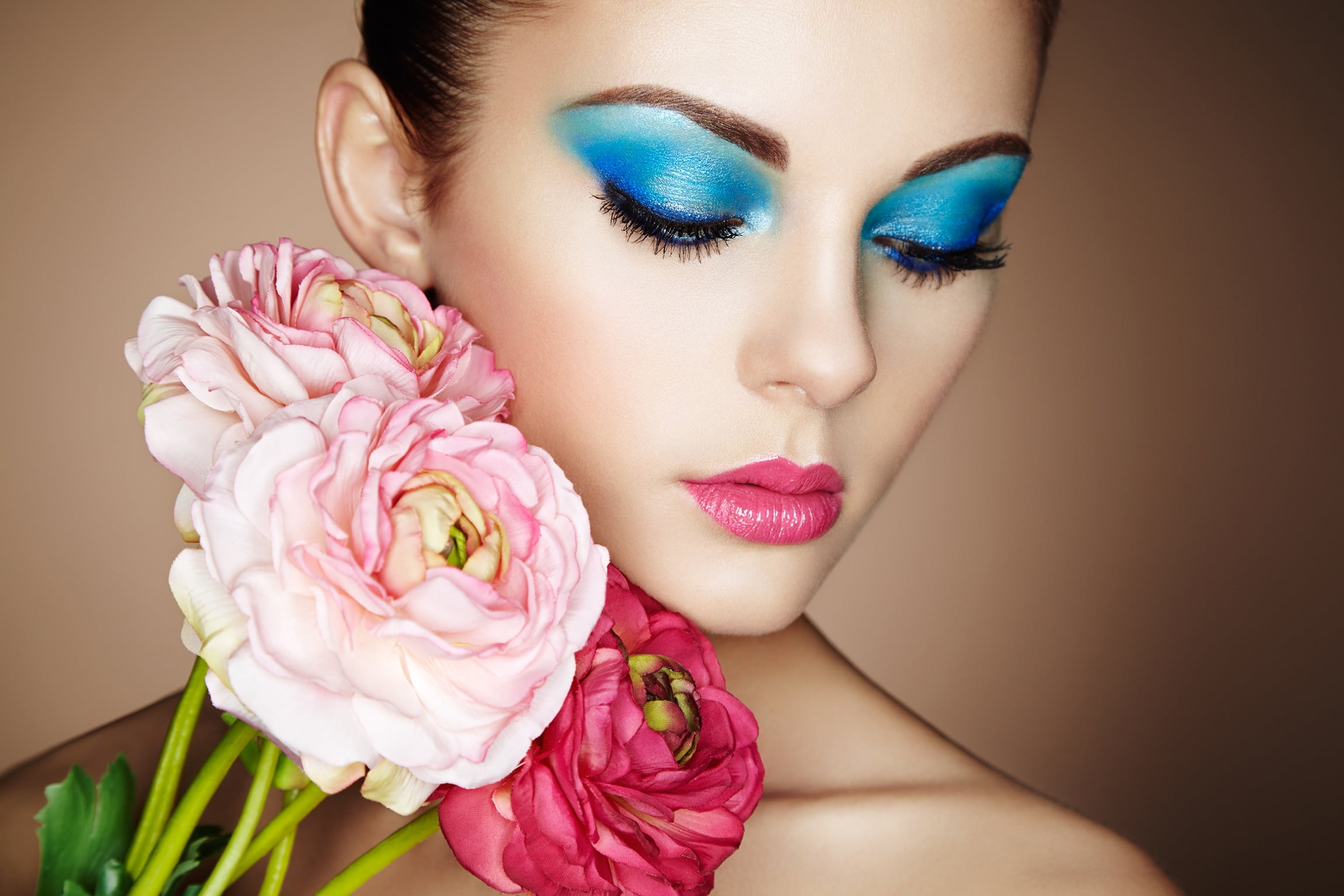 girl, makeup, flowers, Oleg Gekman, face, 1080P, HD Wallpaper