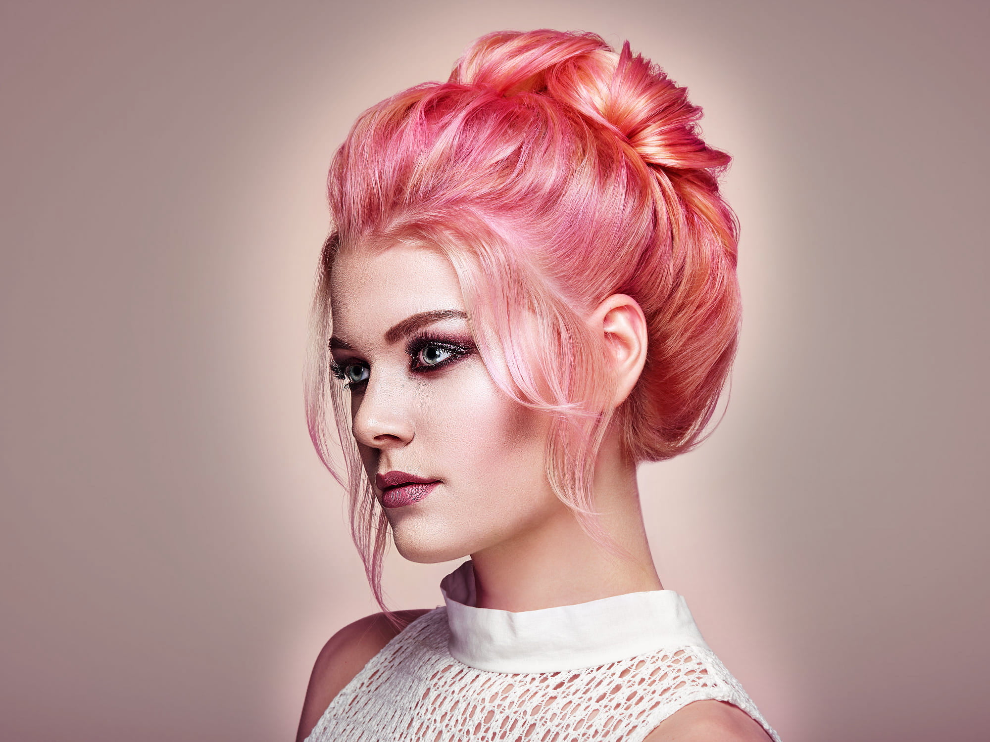 portrait, 1080P, Oleg Gekman, glamour, make up, pink hair, HD Wallpaper