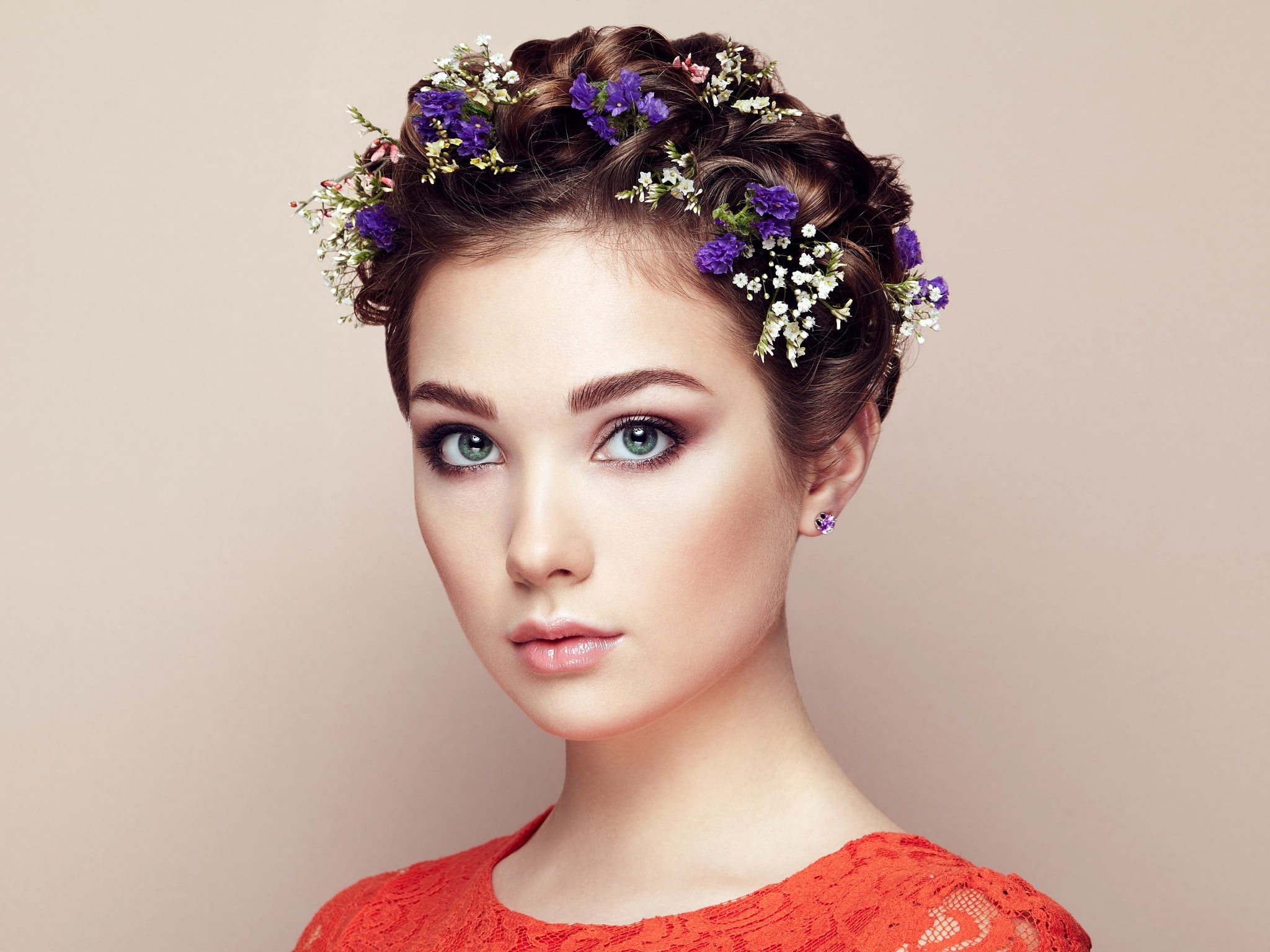 Sasha, girl, Oleg Gekman, look, flowers, 1080P, eyes, HD Wallpaper
