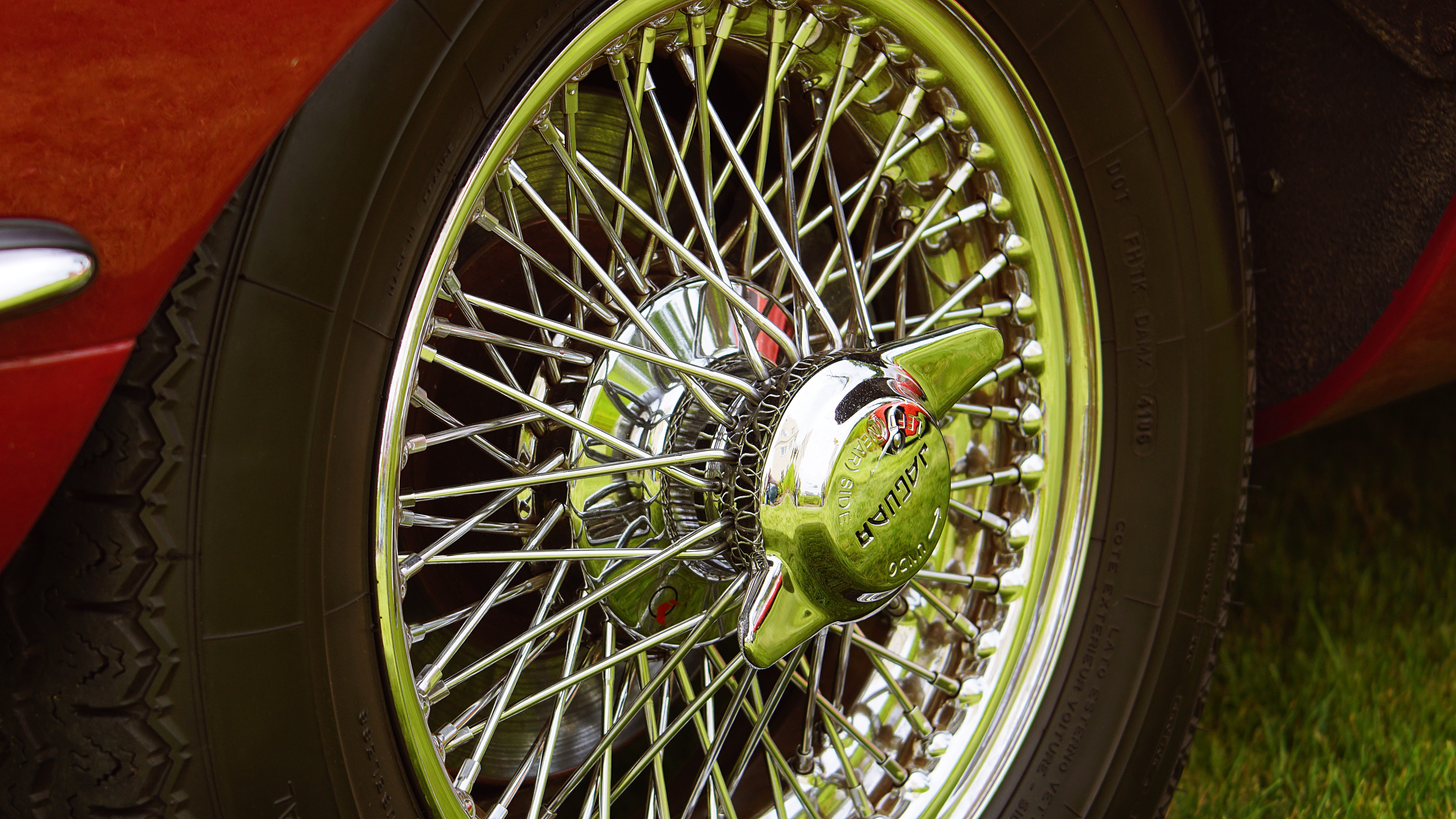 land vehicle, grass, jaguar, vehicle part, retro car, tube, historically, day, old cars, oldtimer, wheel rims, stationary, metal, screw, inner tubes, nature, HD Wallpaper
