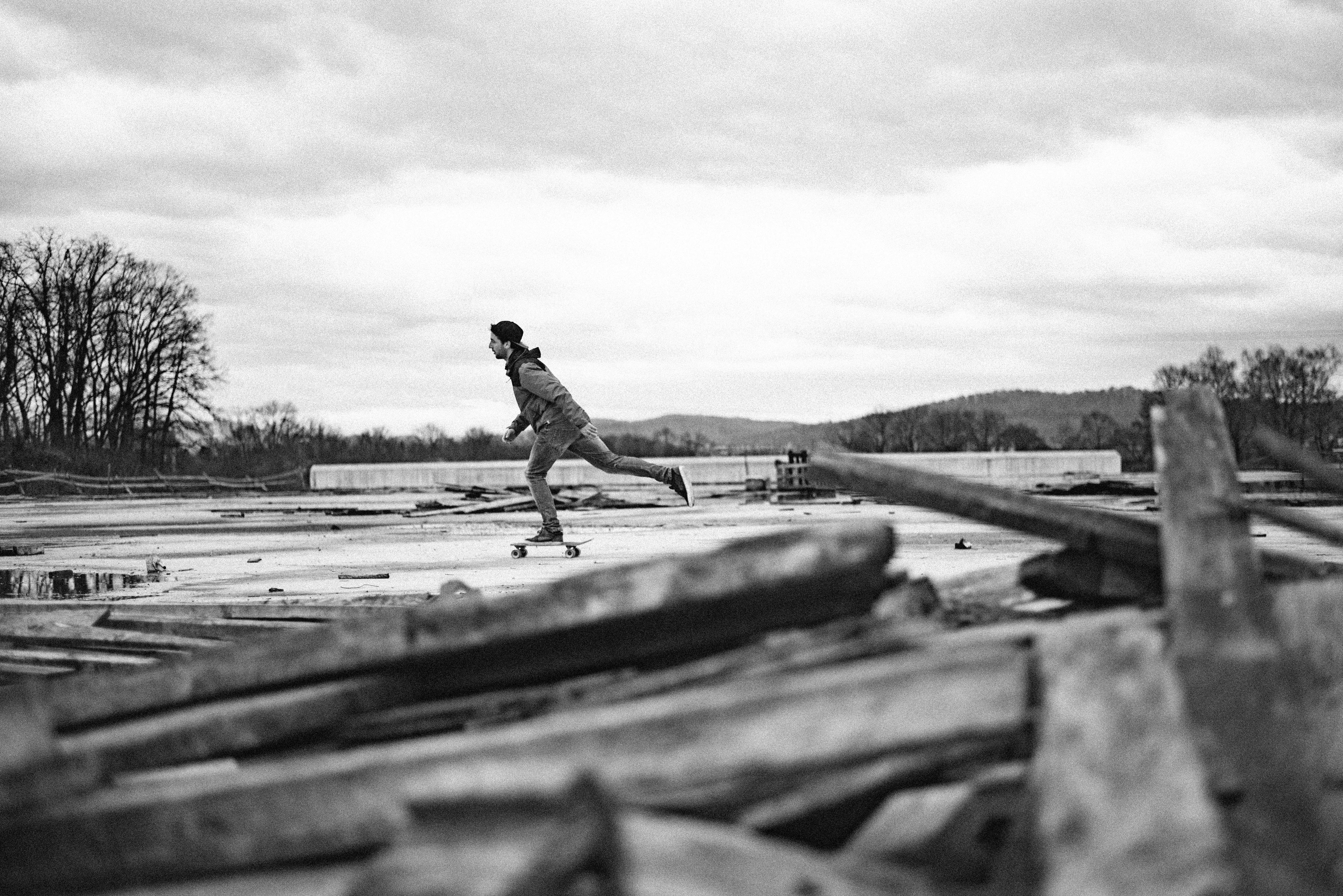 game, photography, one man only, black and white, sport, people, one person, photo, tree, plant, adult, selective focus, outdoors, blocks, cloud, side view, HD Wallpaper