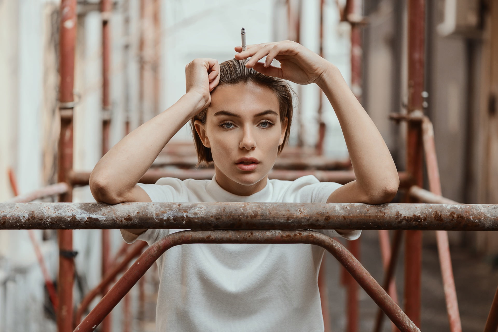 retouching, Pavel Sokolov, 1080P, Emma, portrait, cigarette, sponge, HD Wallpaper