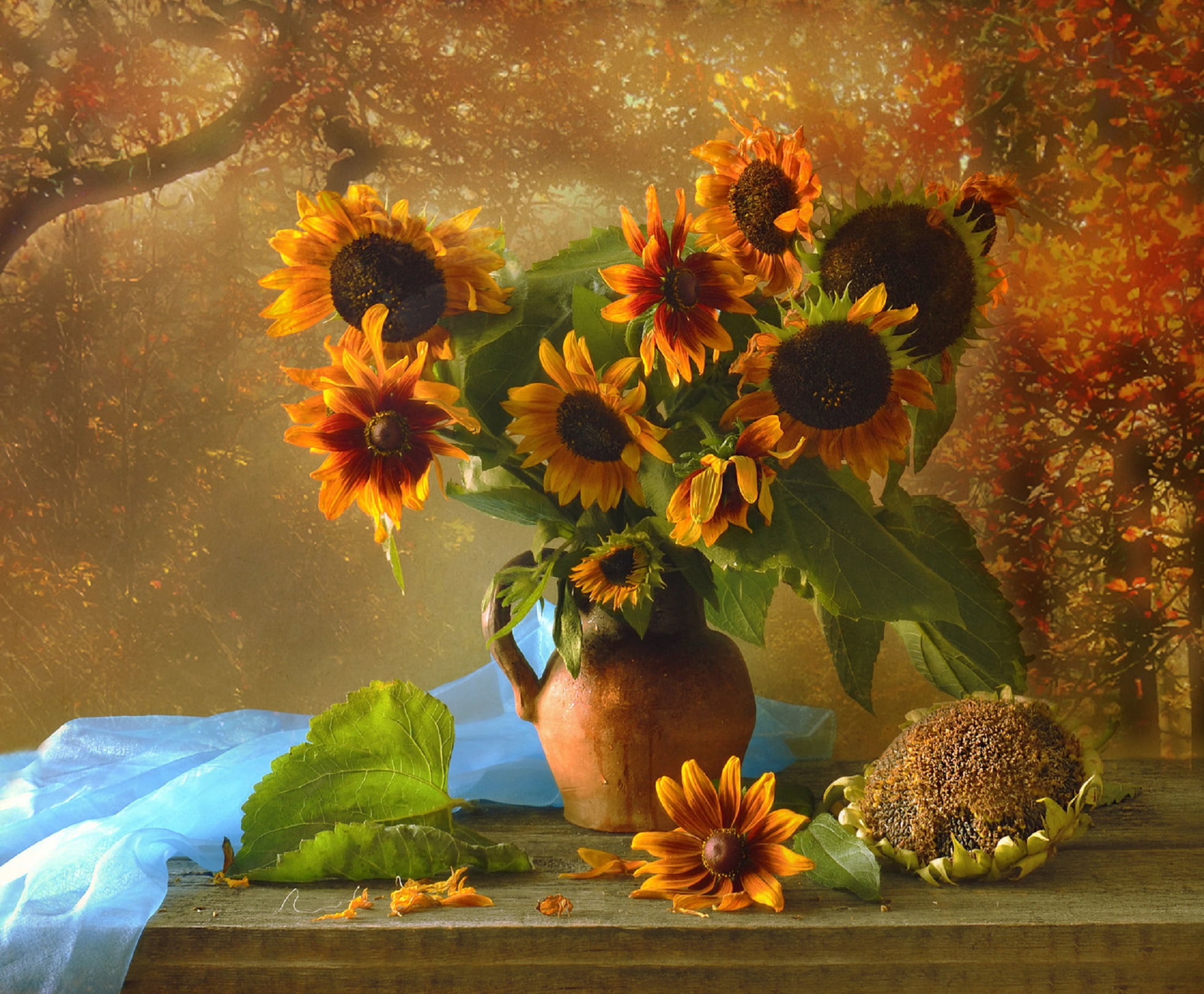 pollen, 1080P, flower arrangement, bouquet, objects, freshness, vase, leaf, close-up, petal, food and drink, fragility, sunflower, retouch, vulnerability, HD Wallpaper