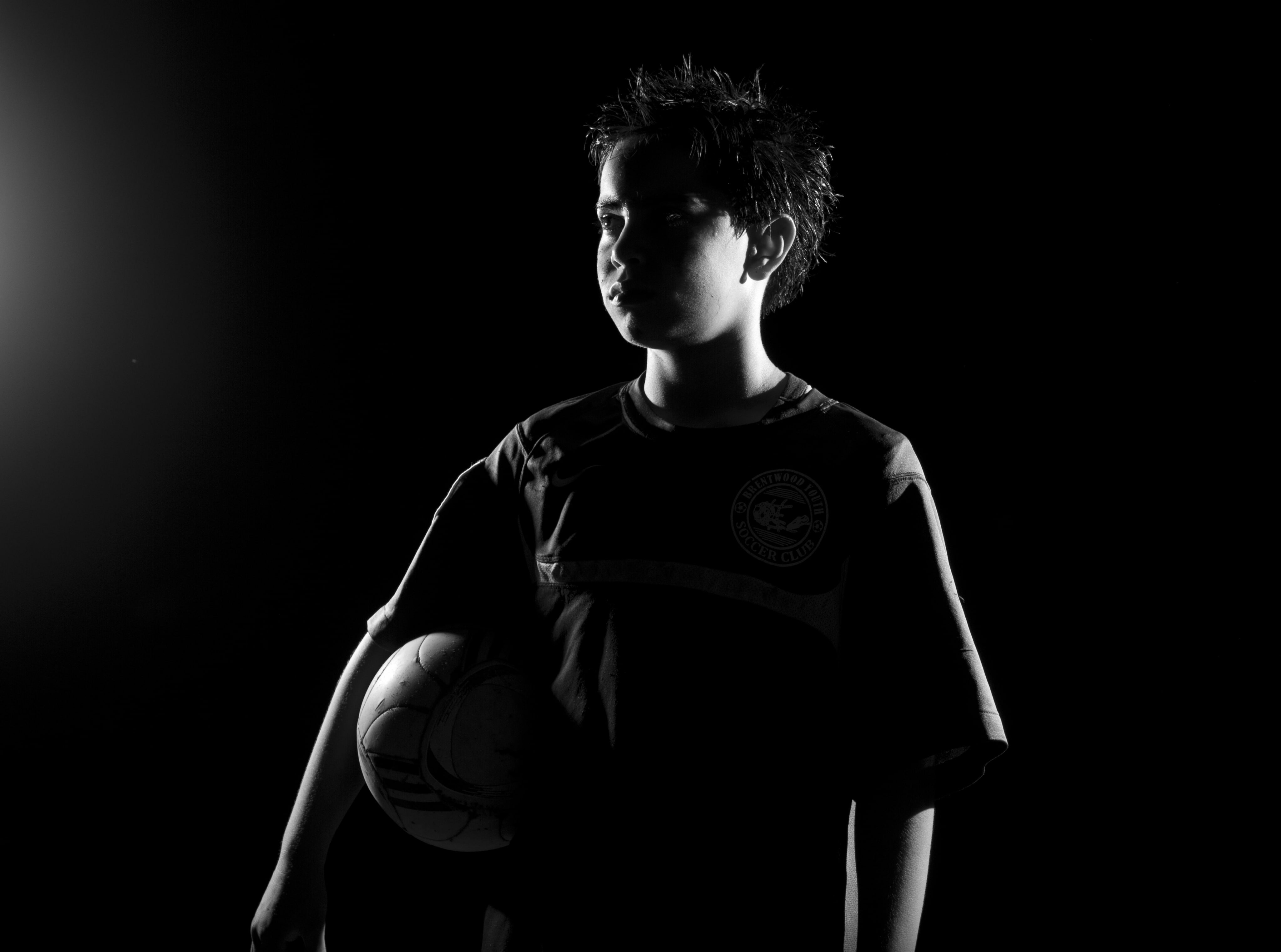 black background, inspiration, lifestyles, childhood, white, looking, portrait, indoors, Football, studio shot, boys, males, casual clothing, men, 4K, HD Wallpaper