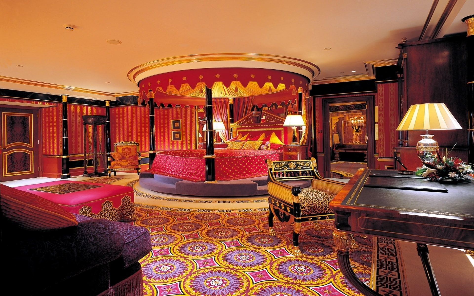 arab, burg, set, 1080P, bedroom, wooden, al, posted, bed, round, HD Wallpaper
