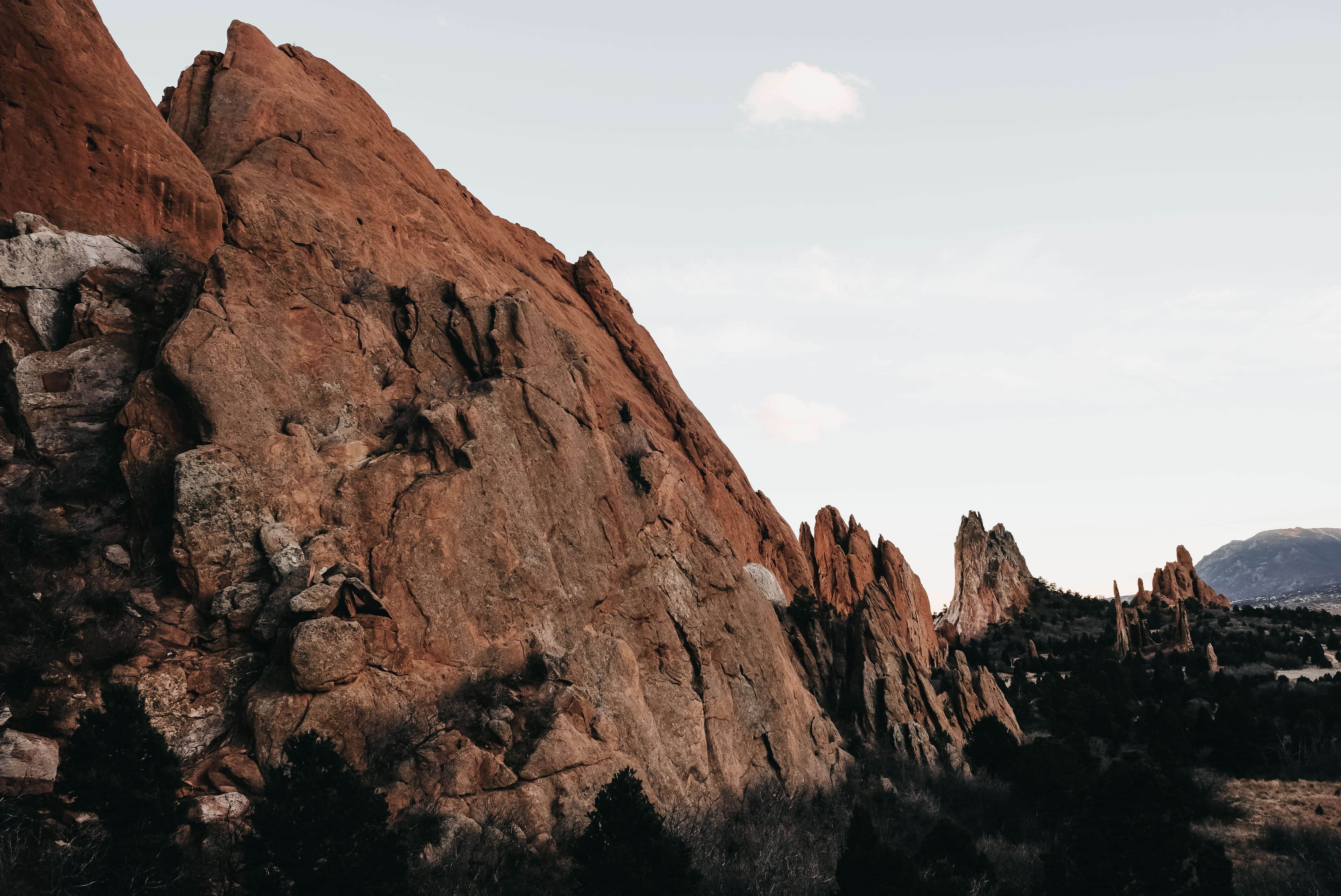 mountain, eroded, low angle view, scenery, 4K, arid climate, colorado springs, rock - object, rock formation, photography, nature, land, rock, high, canyon, HD Wallpaper