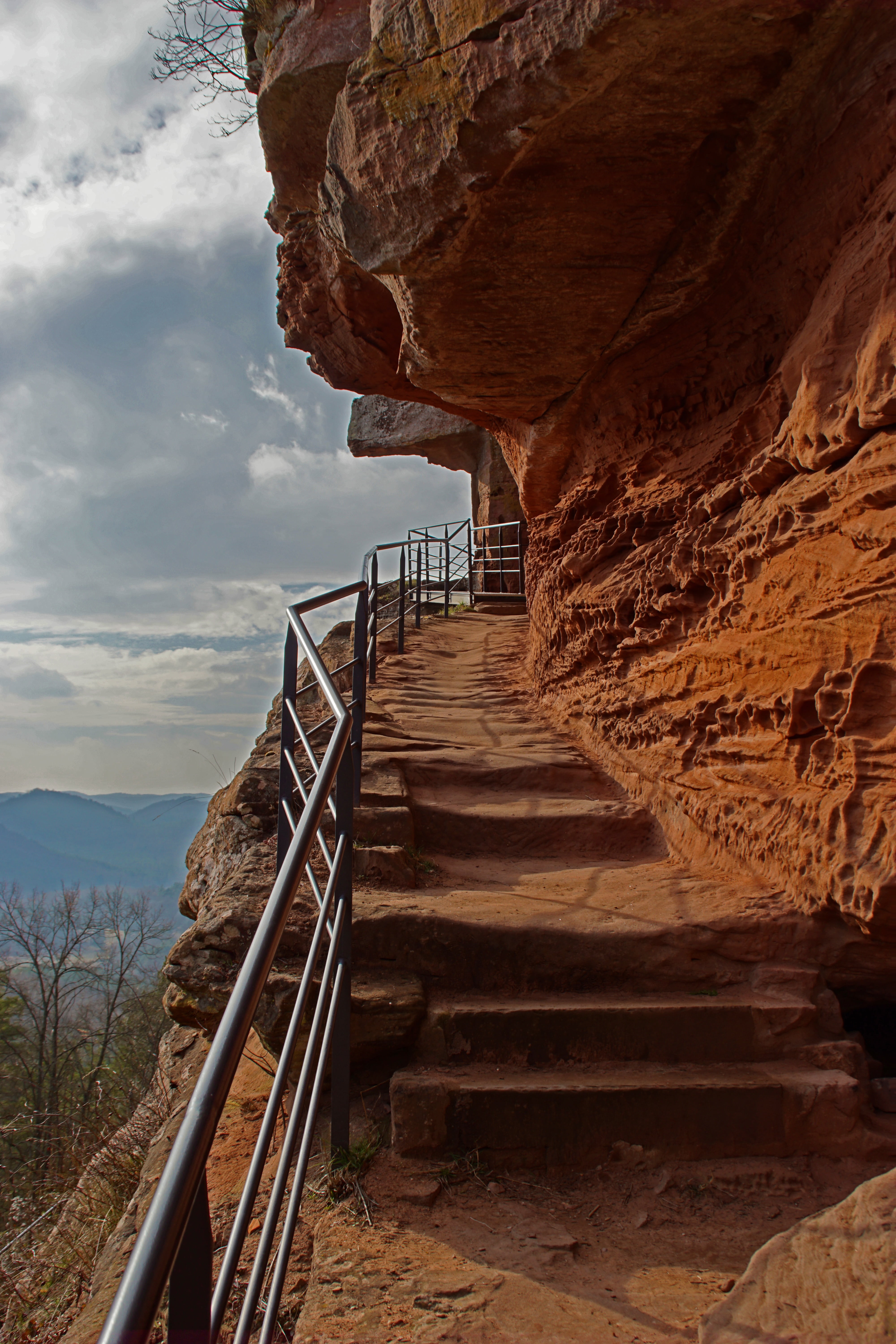 the way forward, rock - object, sandstone, built structure, outdoors, architecture, day, falkenstein, railing, scenics - nature, no people, nature, pierre, Phone HD Wallpaper